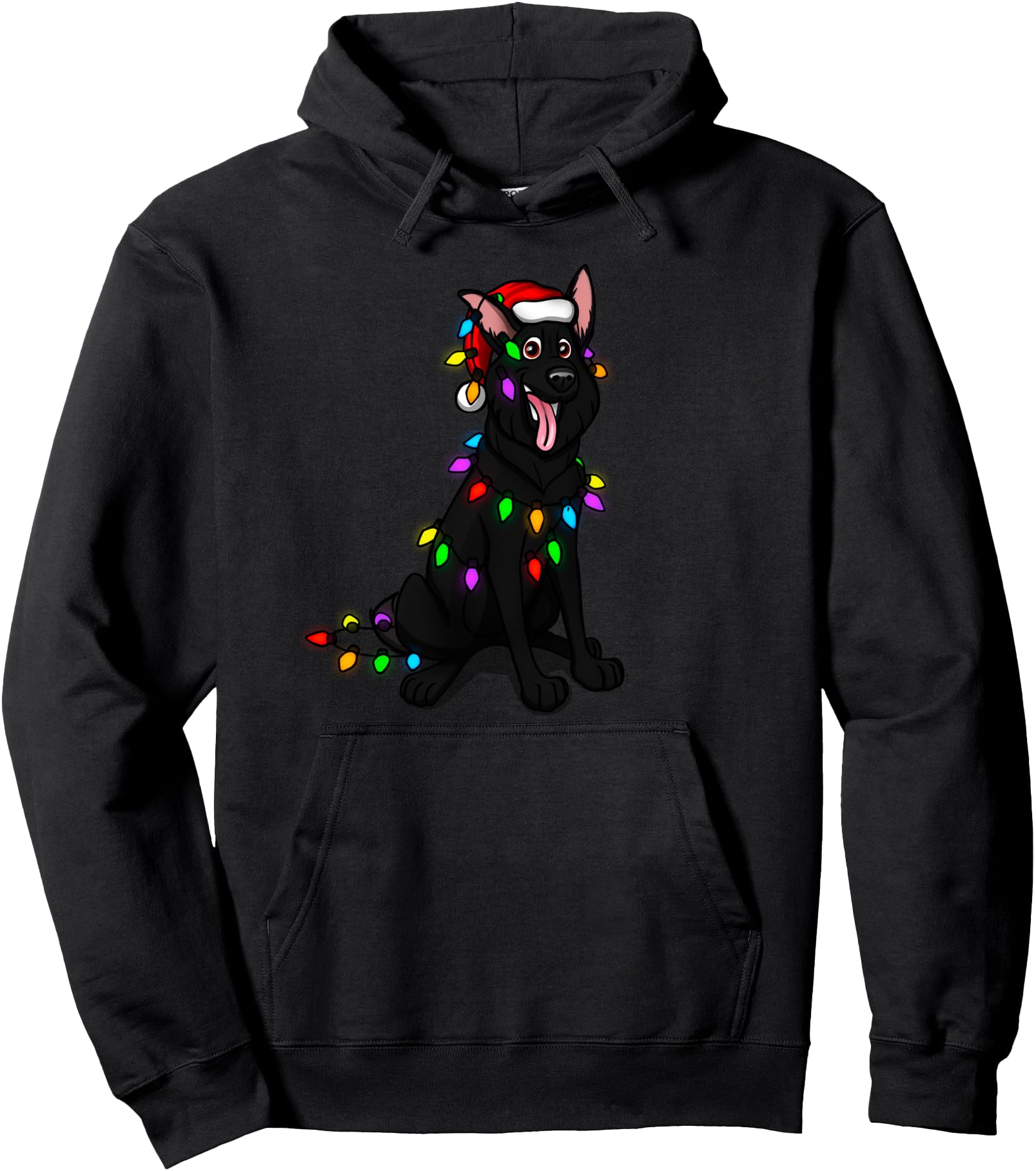 Black German Shepherd Christmas Lights Pullover Hoodie