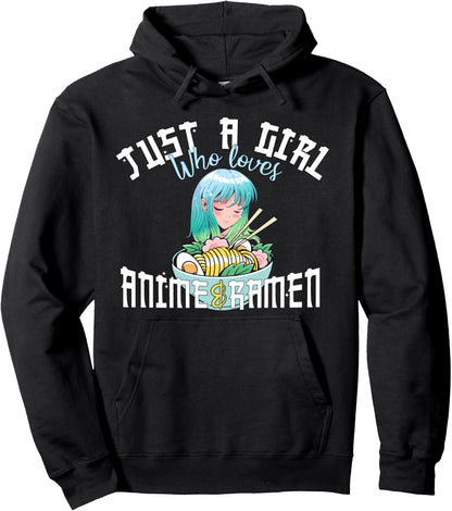 Anime Girl Shirt Just a Girl Who Loves Anime and Ramen Pullover Hoodie
