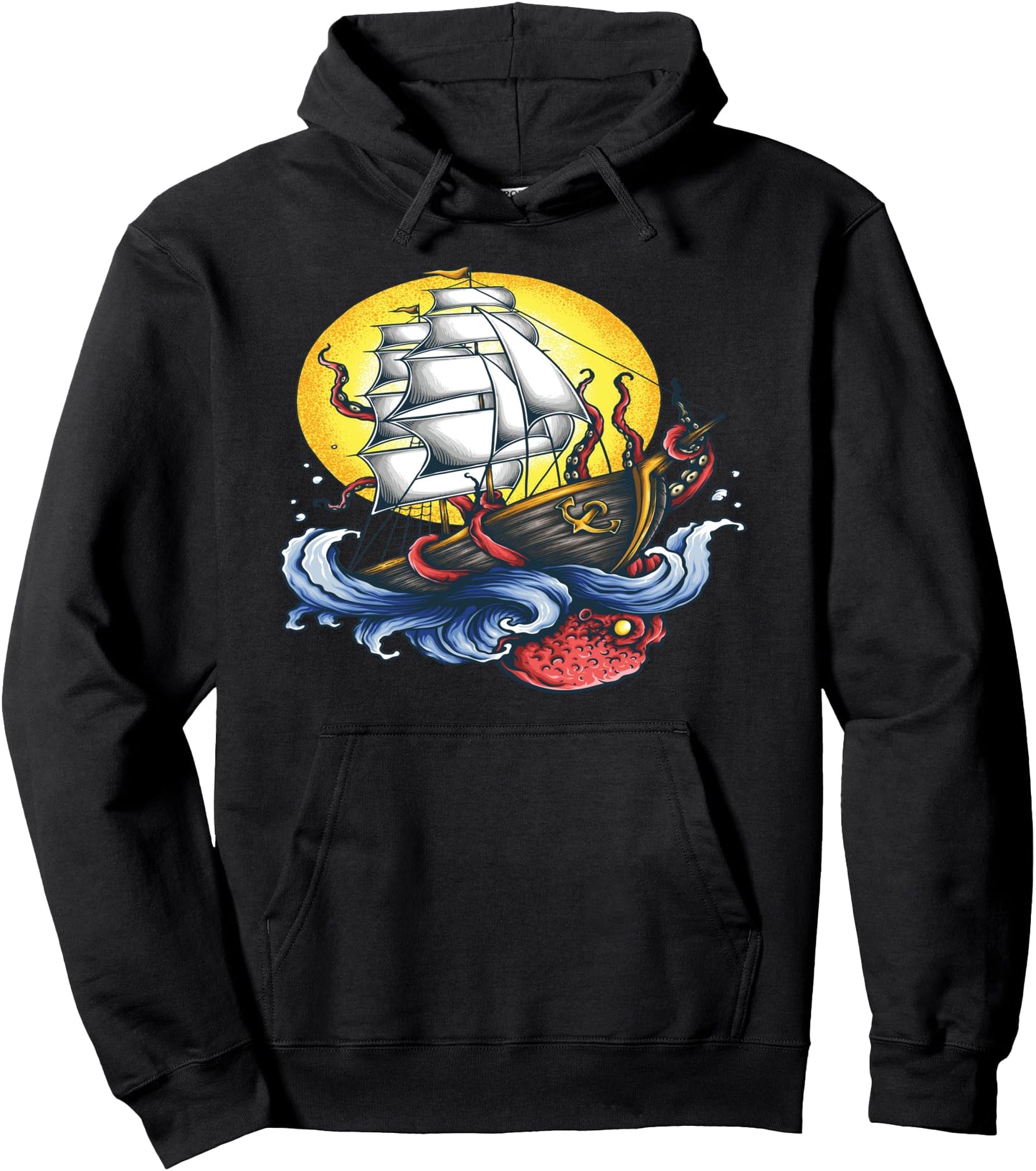 Sailing Pirate Ship and Kraken Giant Octopus Anime lovers Pullover Hoodie