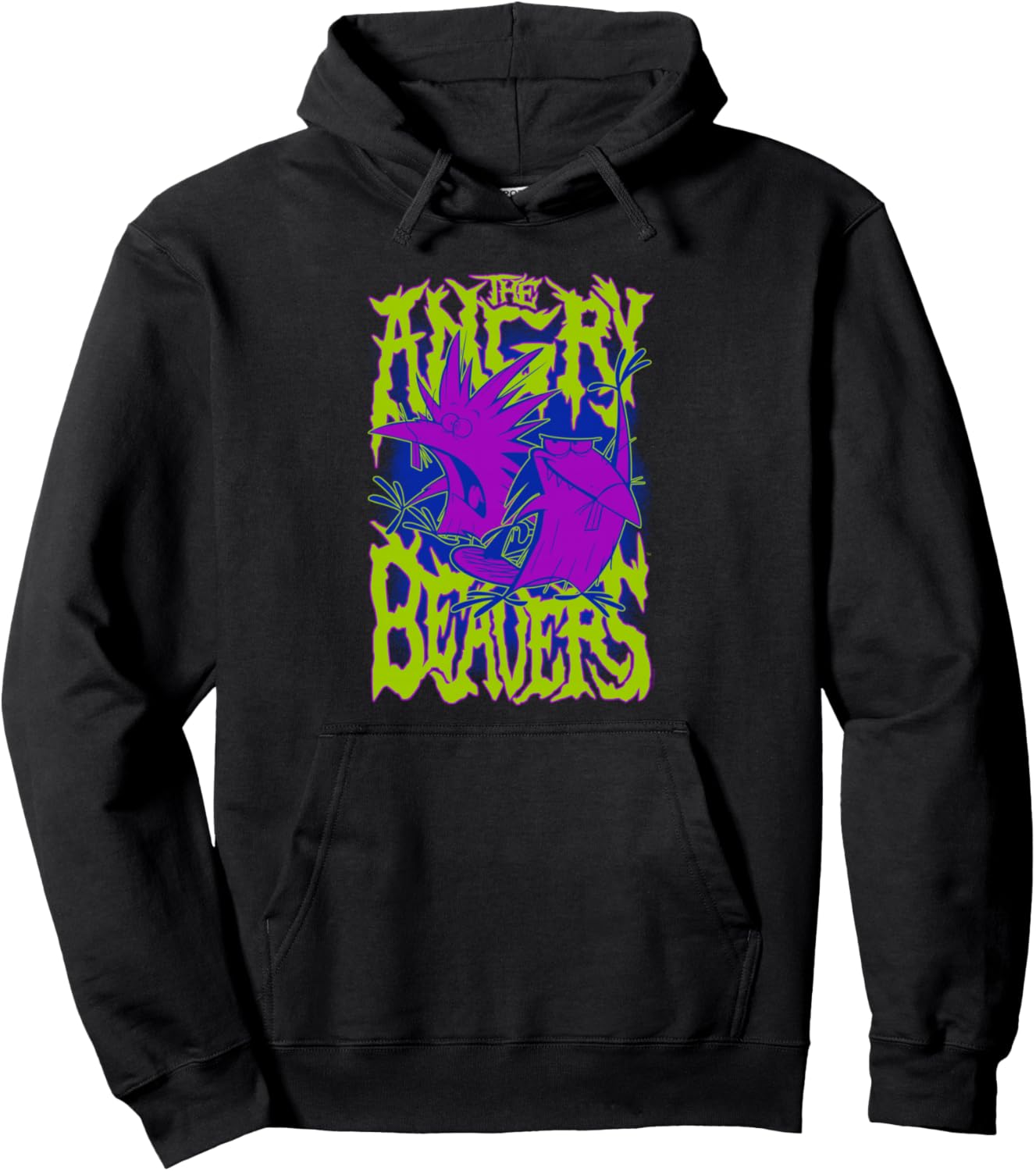 The Angry Beavers Neon Heavy Metal Cartoon Pullover Hoodie