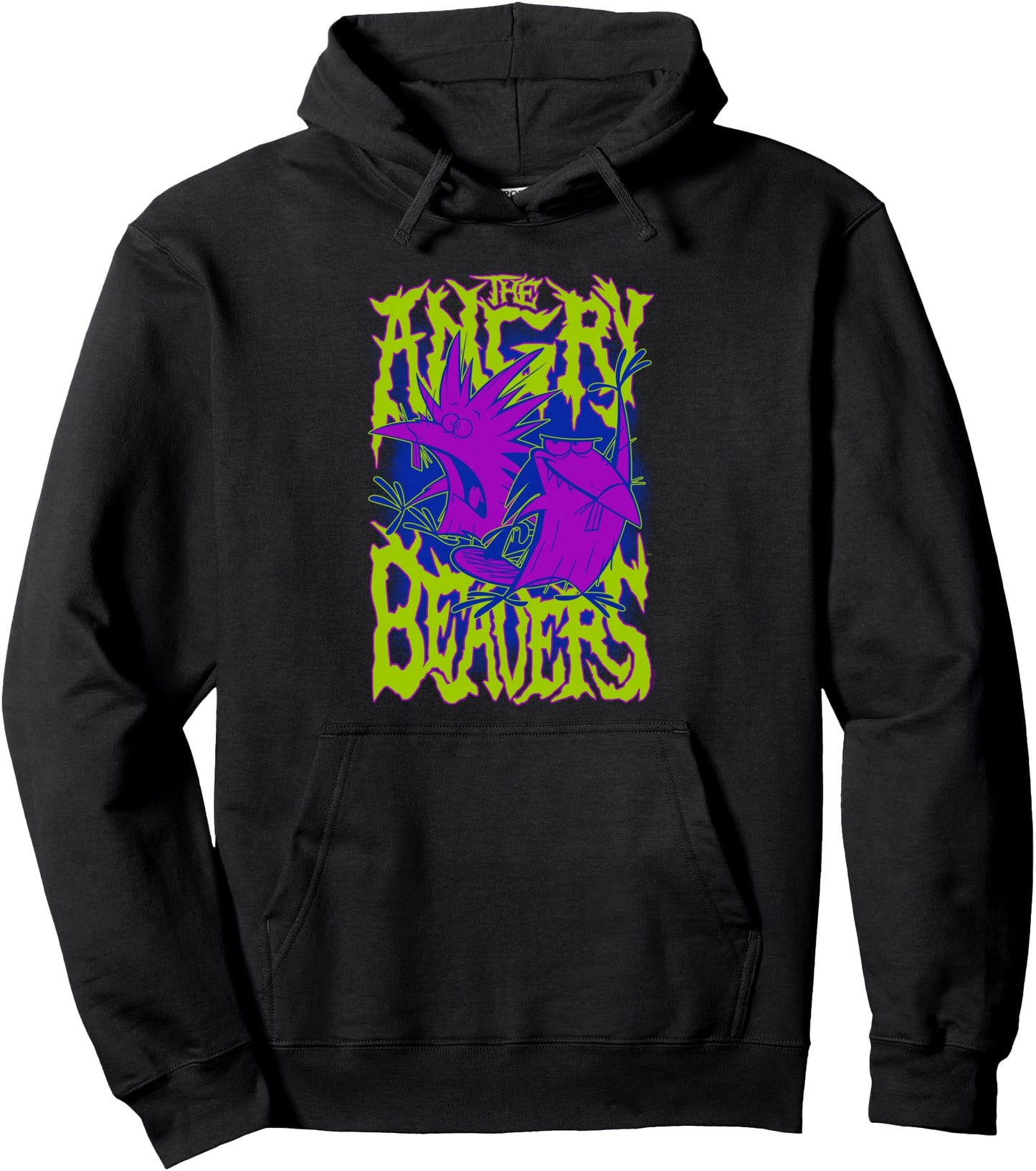 The Angry Beavers Neon Heavy Metal Cartoon Pullover Hoodie