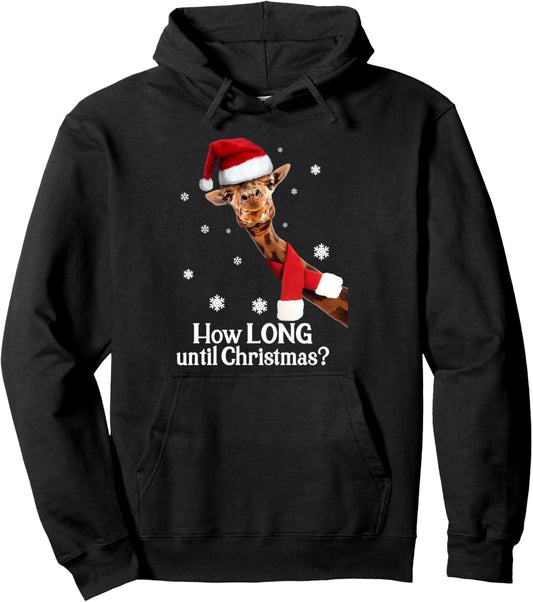Christmas Giraffe Santa Hat - How Long Until Xmas? Pullover Hoodie
