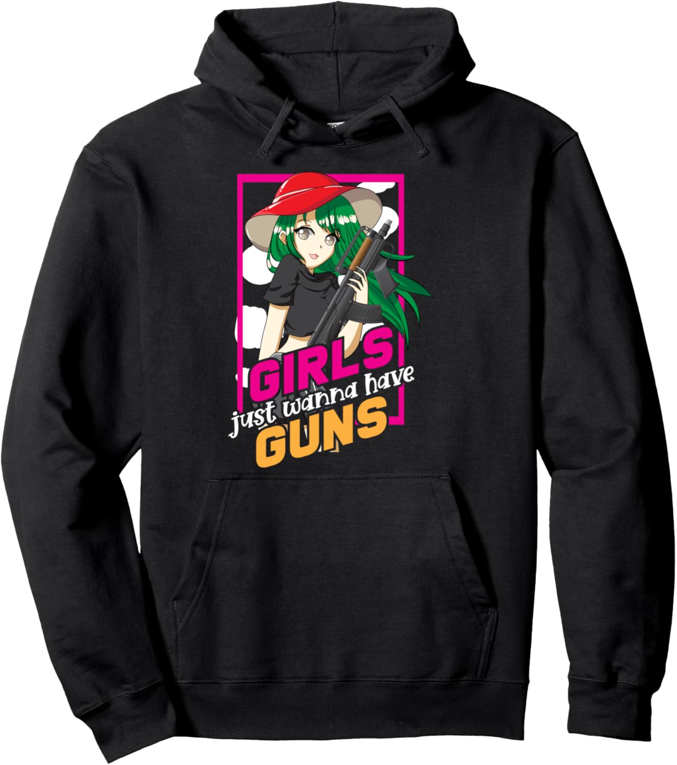 Retro Just Wanna Have Guns Japanese Anime Girl Pullover Hoodie