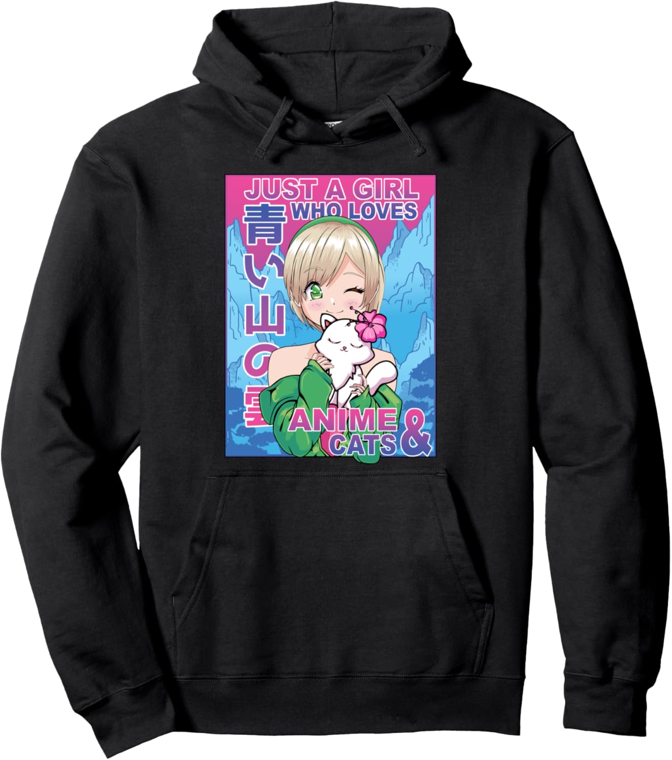 Vaporwave Aesthetic Style - Girl Who Loves Anime And Cats Pullover Hoodie