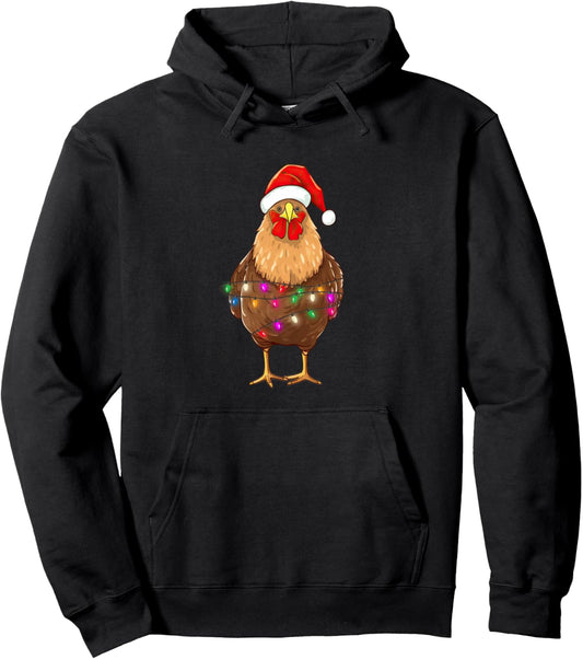Chicken Christmas Lights Chicken Santa Farmer Xmas Pullover Hoodie