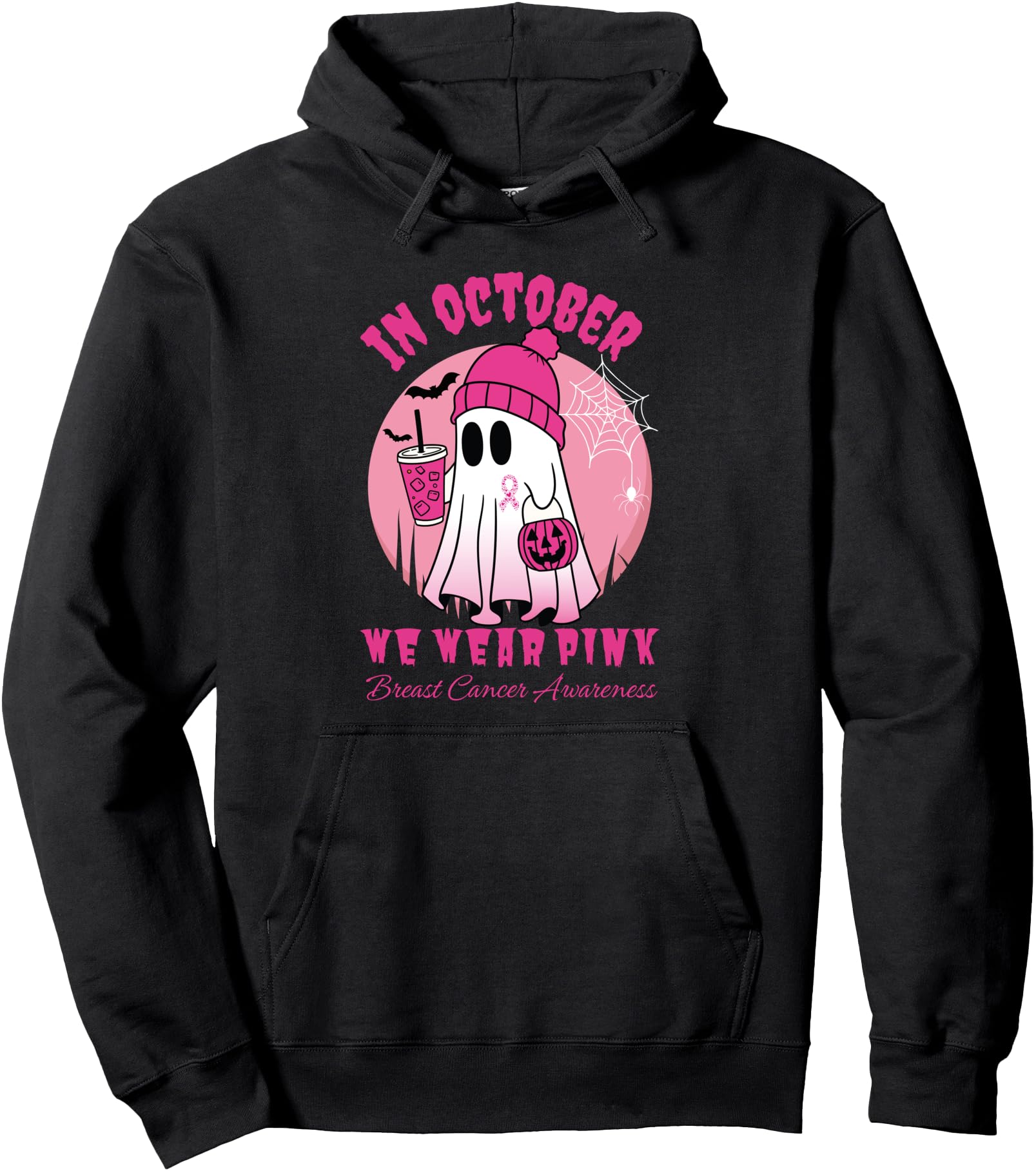 In October We Wear Pink Breast Cancer Awareness Halloween Pullover Hoodie