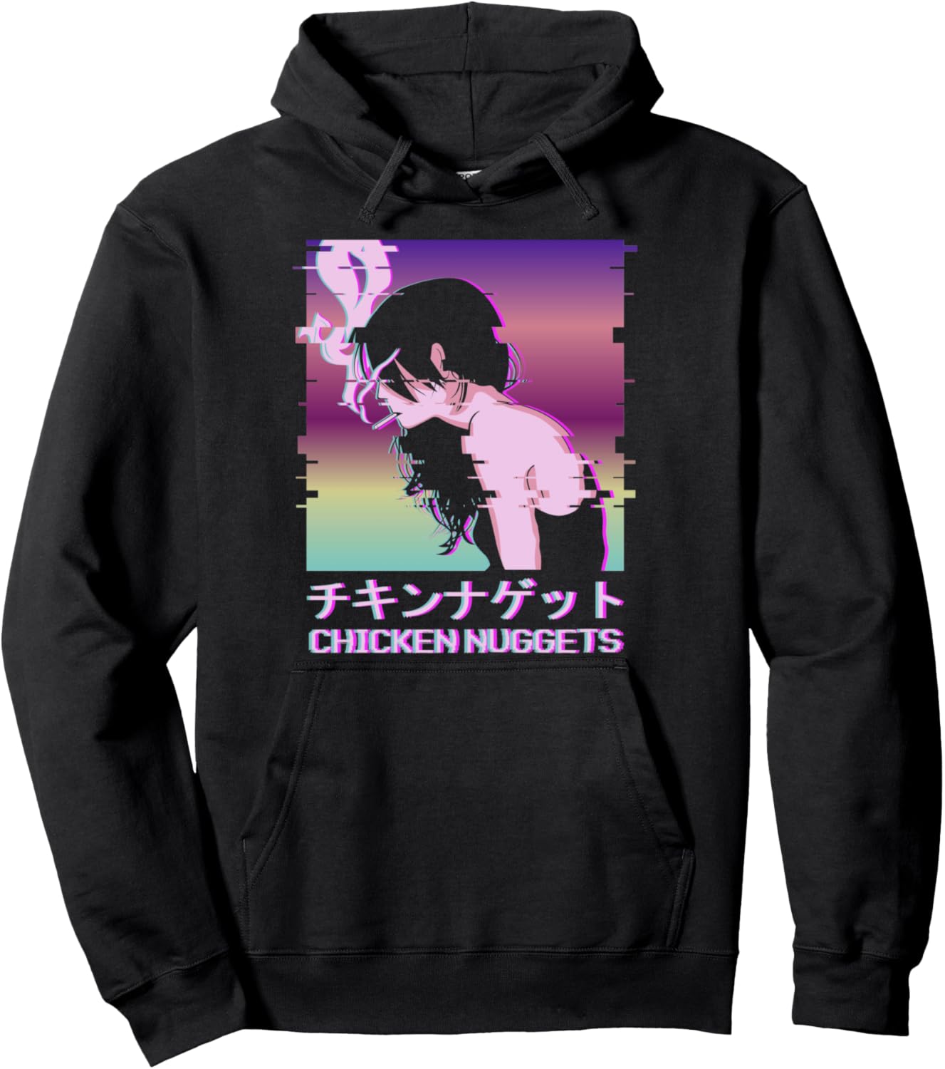 Chicken Nuggets Vaporwave Aesthetic Sad Smoking Anime Girl Pullover Hoodie