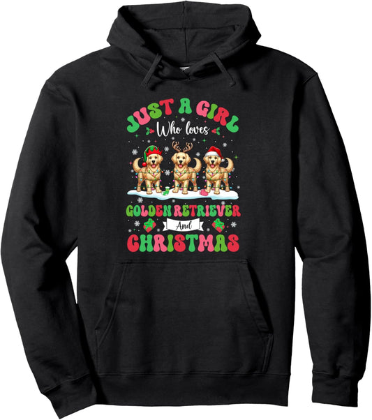 A Girl Loves Golden Retrievers And Christmas Santa Dogs Pullover Hoodie
