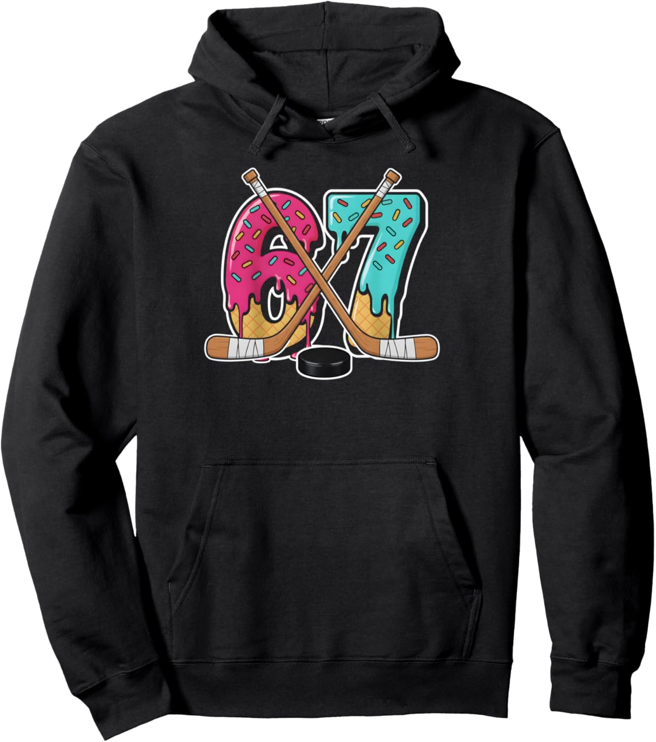 67 Ice Cream Drip Hockey Gen Alpha Slang Six Seven Meme Pullover Hoodie