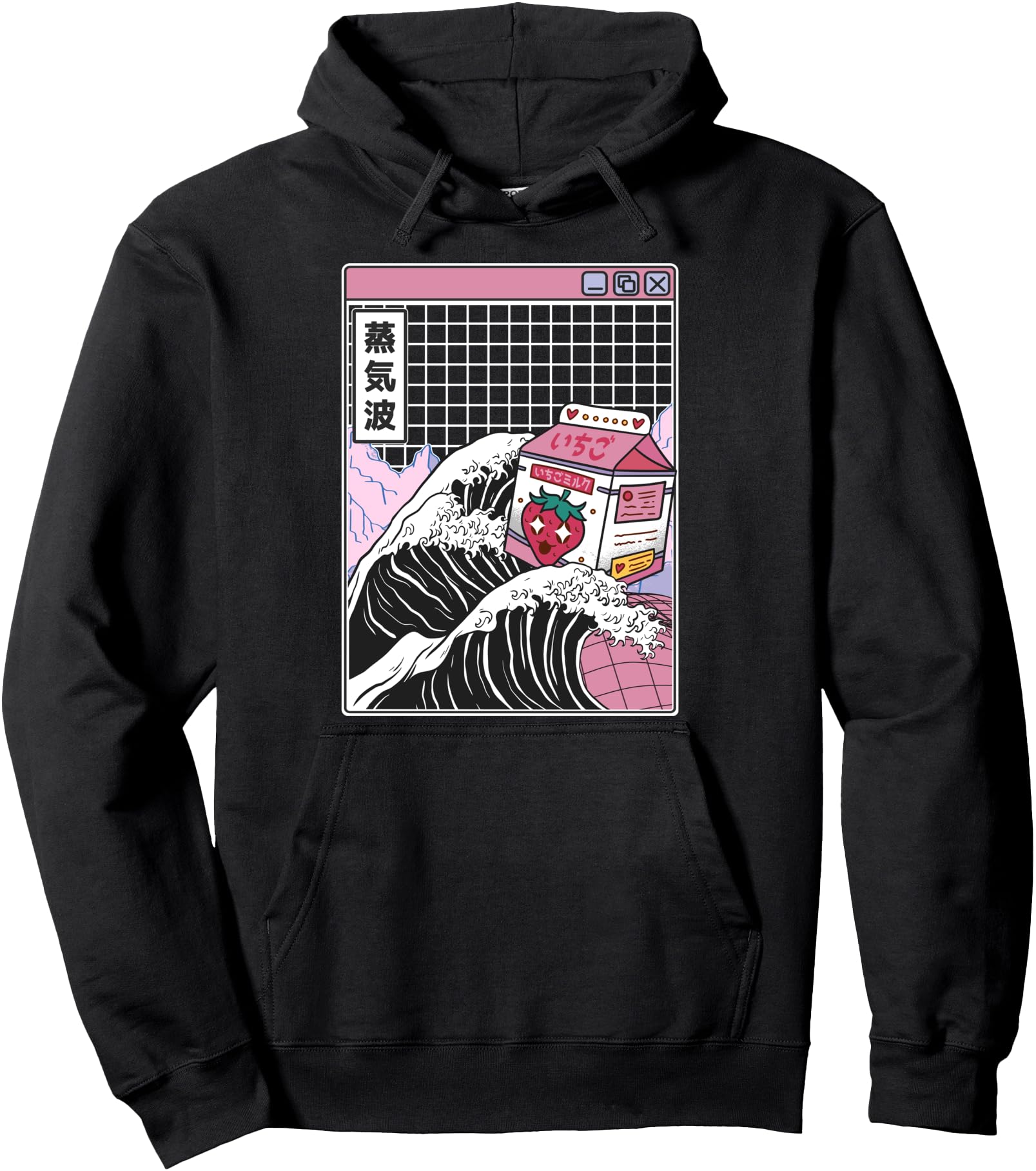 Strawberry Milk Kanagawa Wave Digital Kawaii Anime Vaporwave Pullover Hoodie