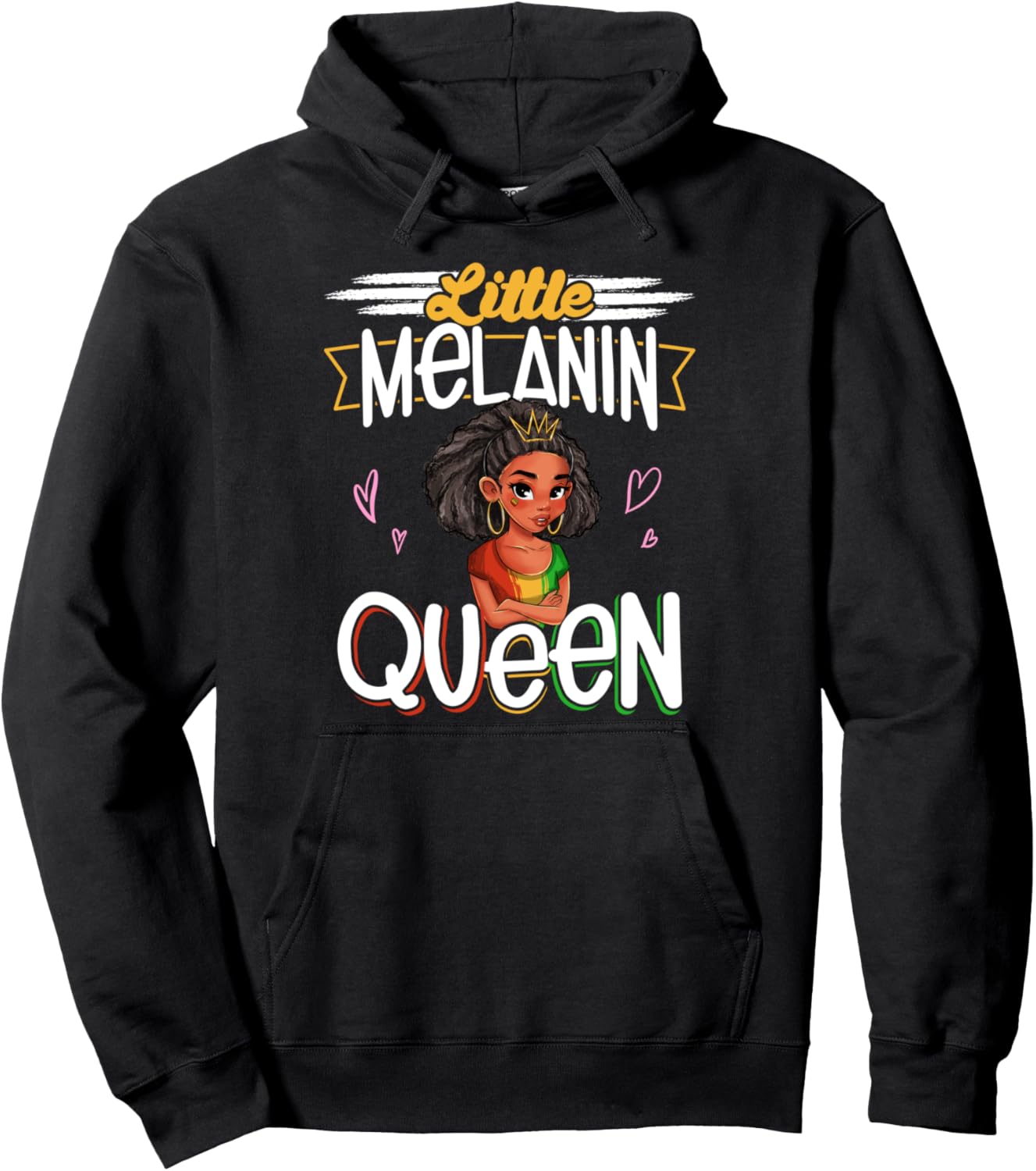 Little Melanin Queen Teen Black Girl Afro Melanated Anime Pullover Hoodie