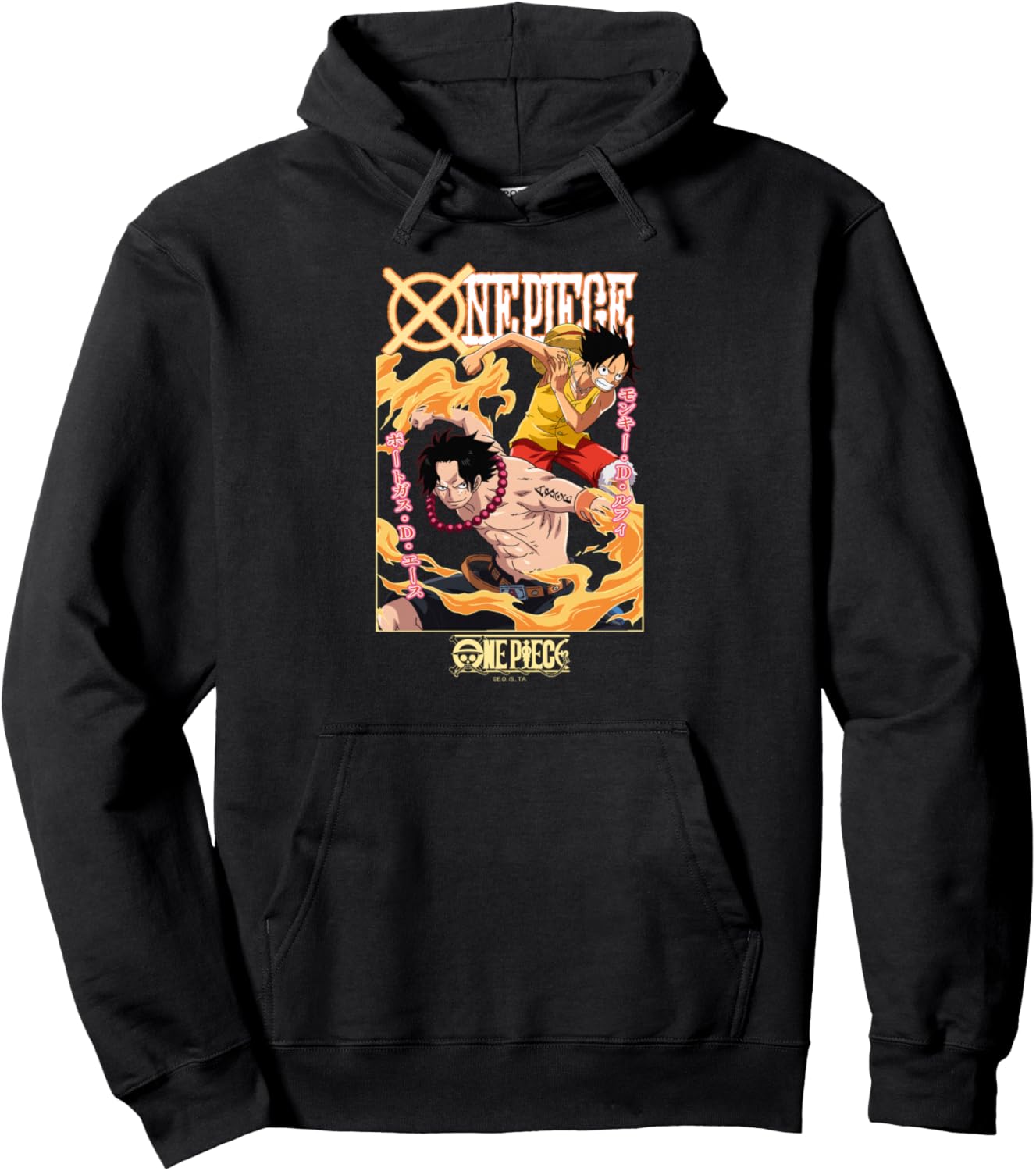 One Piece Anime Ace and Luffy Team Up Kanji Pullover Hoodie