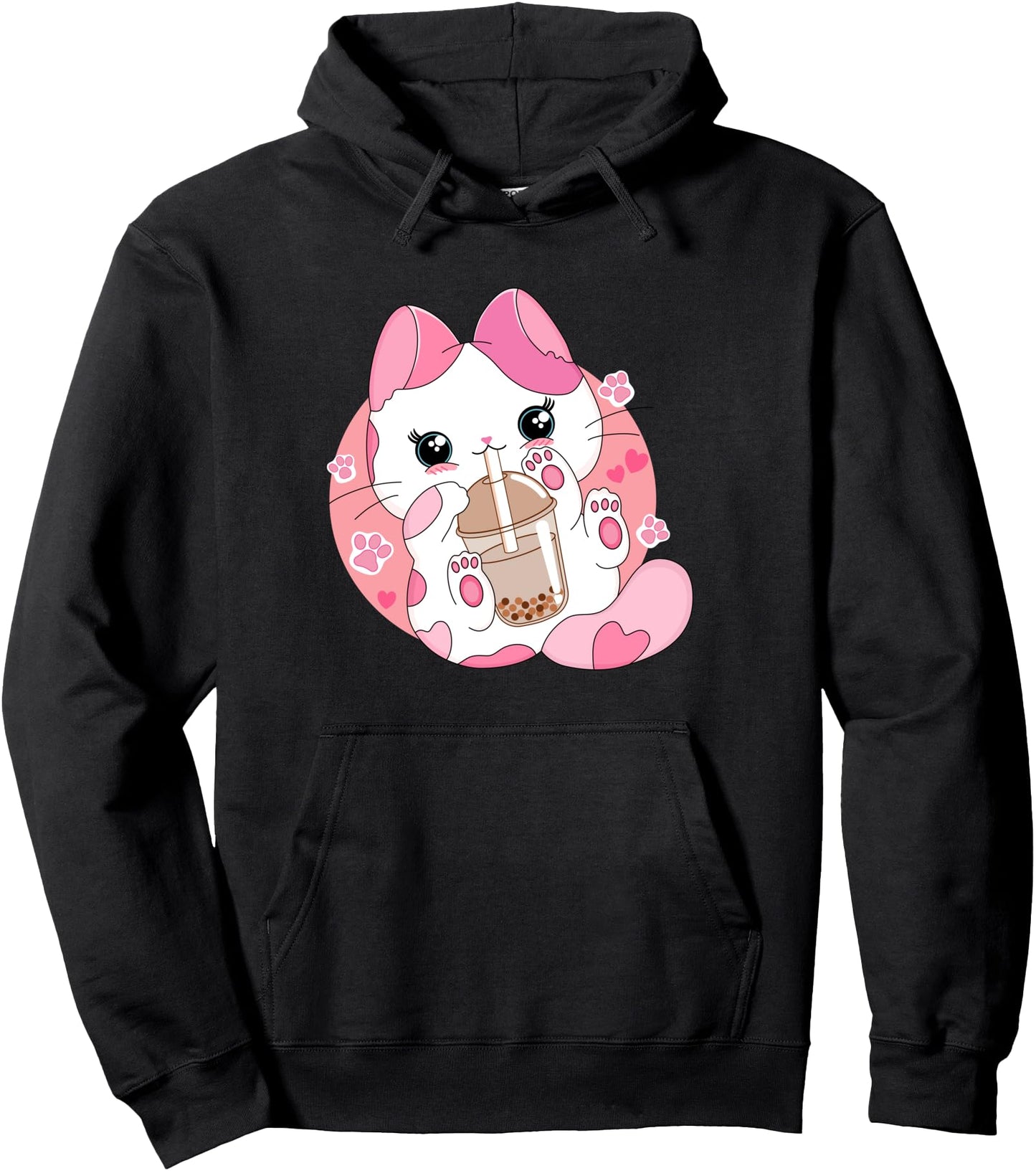 Anime Kawaii Cat Drinking Boba Bubble Tea Cute Japanese Neko Pullover Hoodie