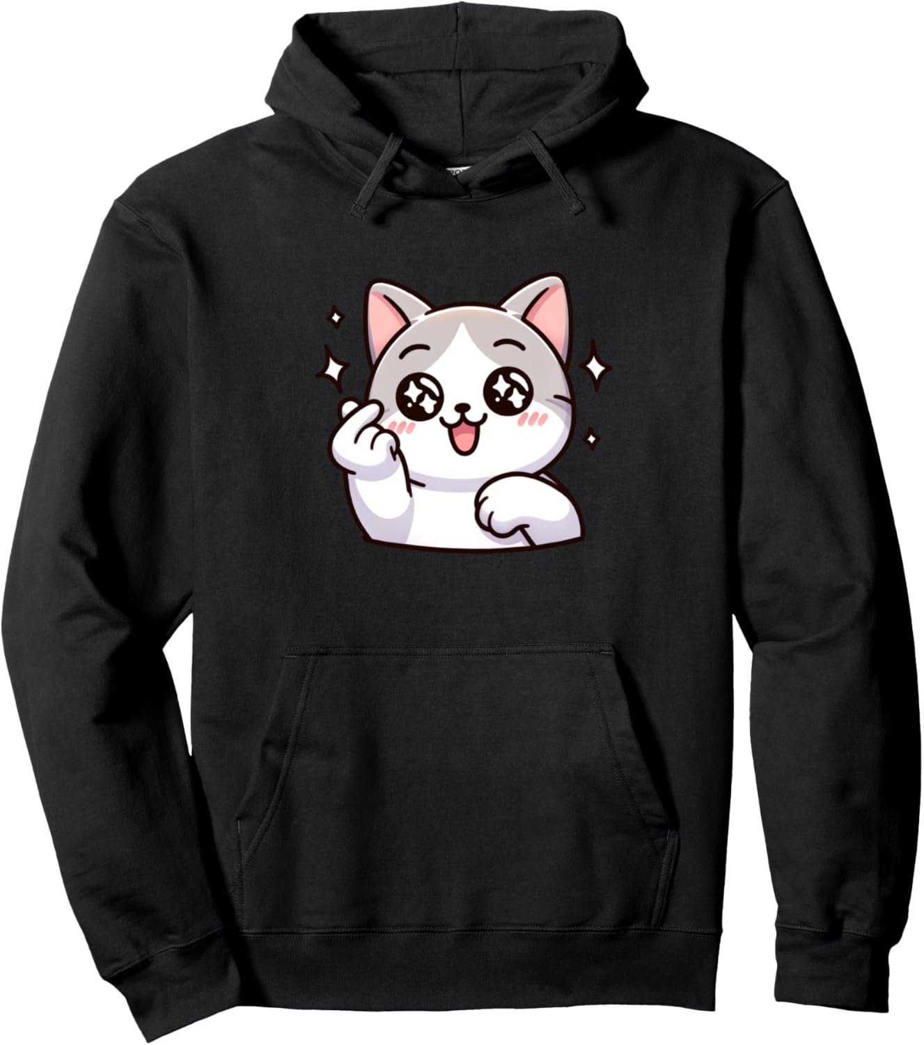 Funny Cat Cartoon Finger-heart K-pop Korean Men Women Kids Pullover Hoodie
