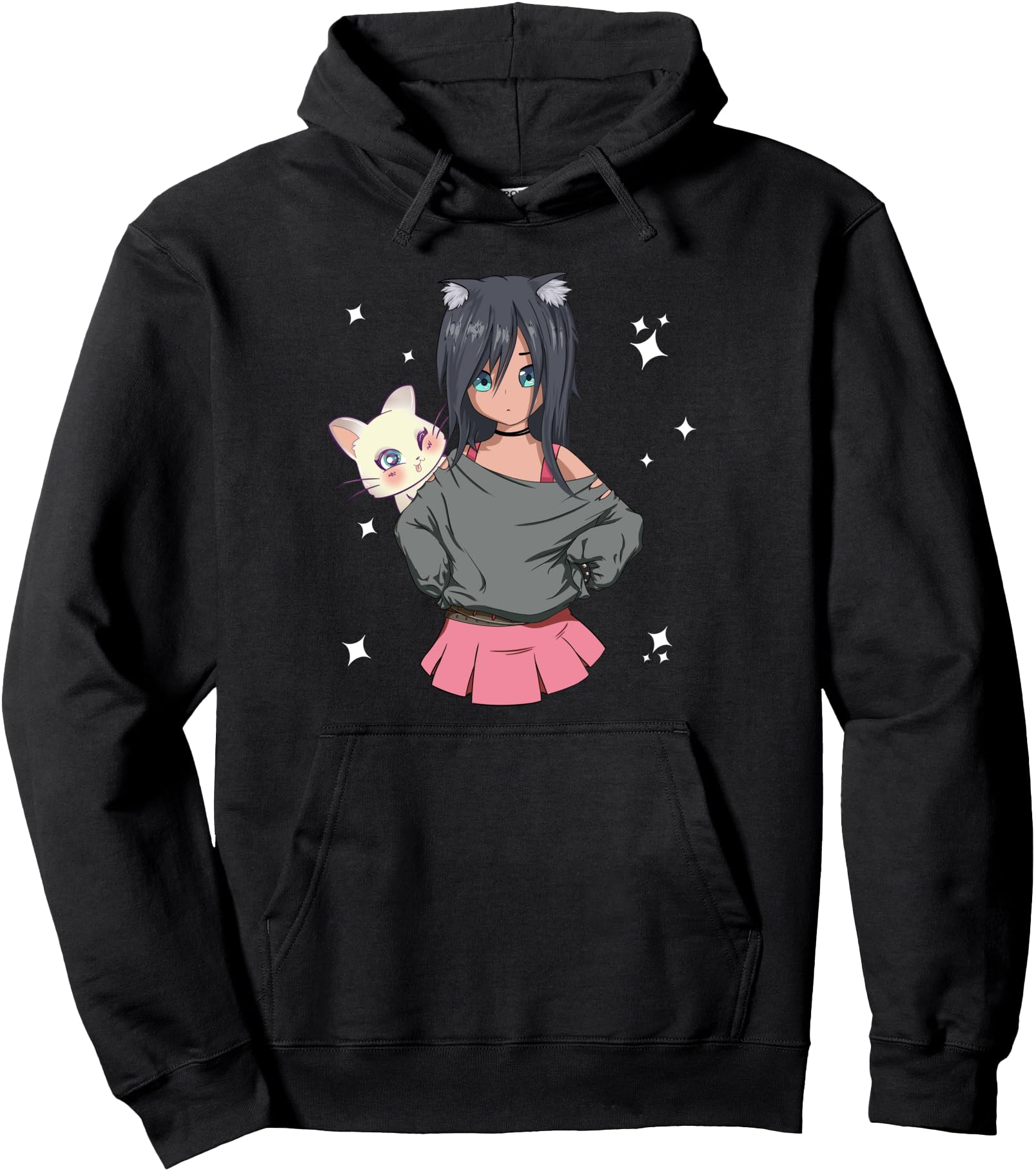 Kawaii Anime Girl Cat Ears Kitty Girl Loves Anime And Cats Pullover Hoodie