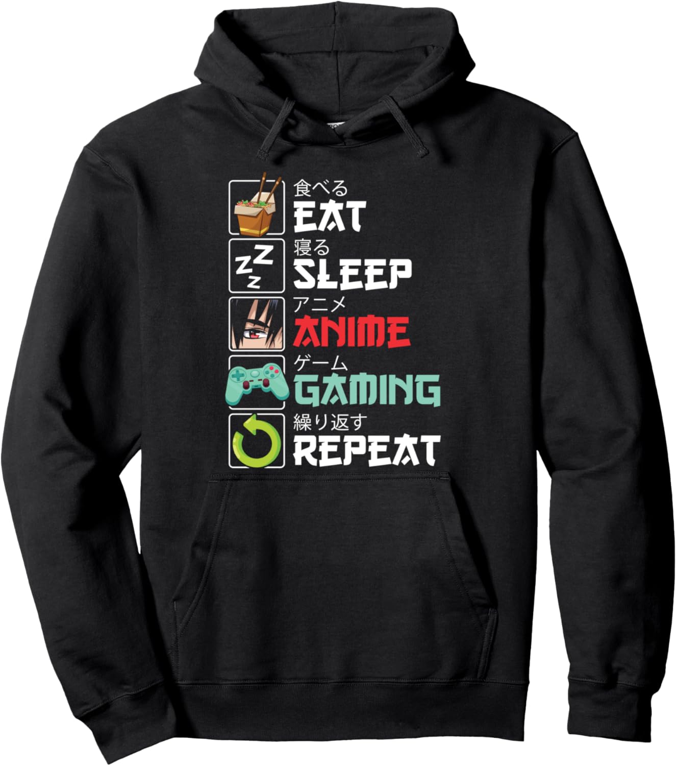 Eat Sleep Anime Gaming Repeat Kawaii Otaku Anime Manga Pullover Hoodie