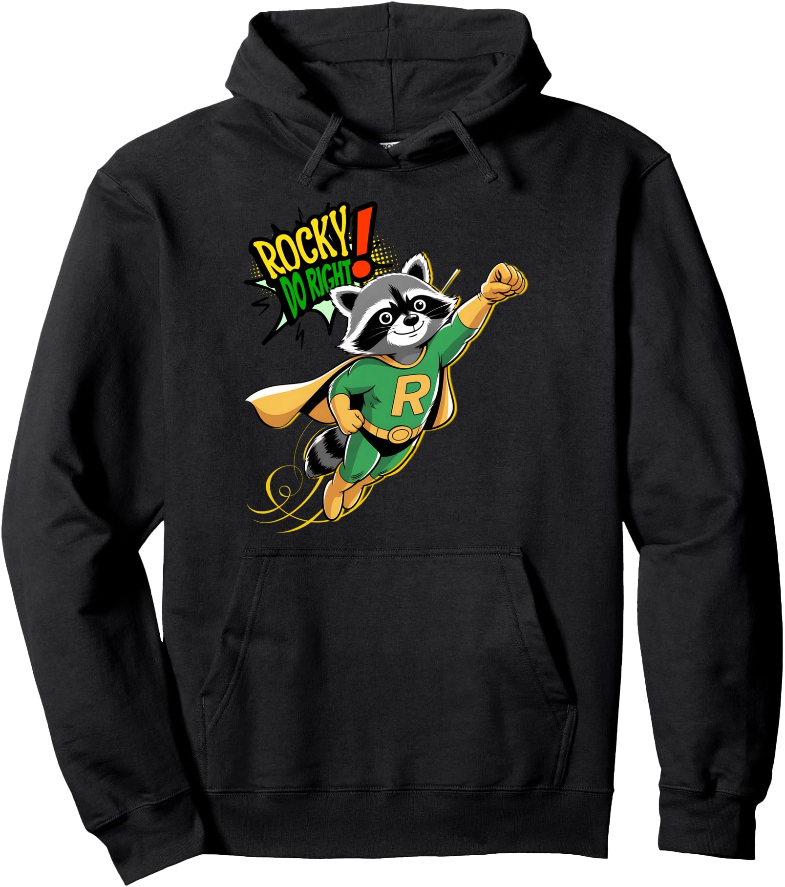 Rocky Do-Right s Raccoon Superhero s Retro Comic Strip Pullover Hoodie