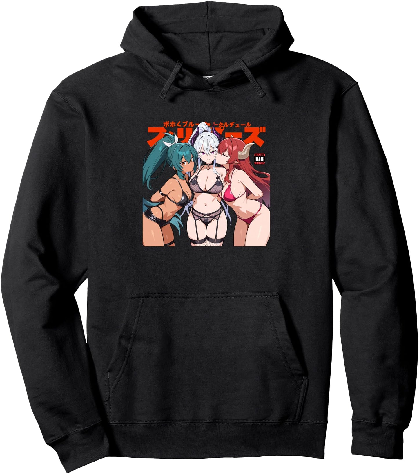 Waifu Sexy Anime Kissing Girls Horns Japanese Manga Style Pullover Hoodie
