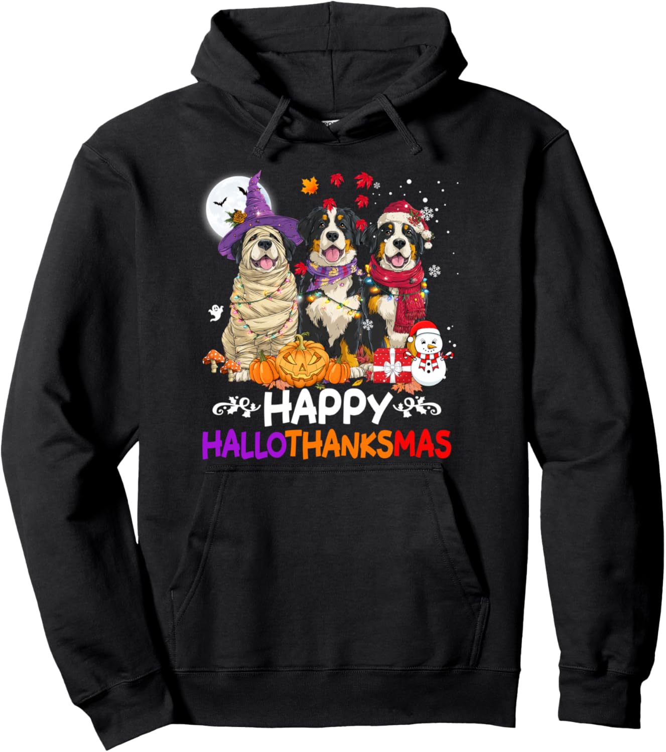Bernese Mountain Dog Hallothanksmas Halloween Thanksgiving Pullover Hoodie