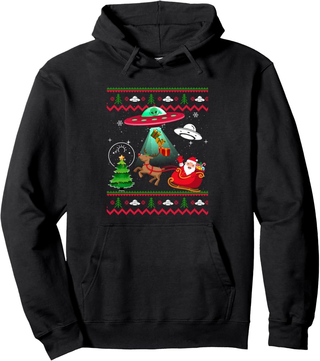 Alien Santa UFO Abduction Ugly Christmas Sweater Sci-fi Xmas Pullover Hoodie