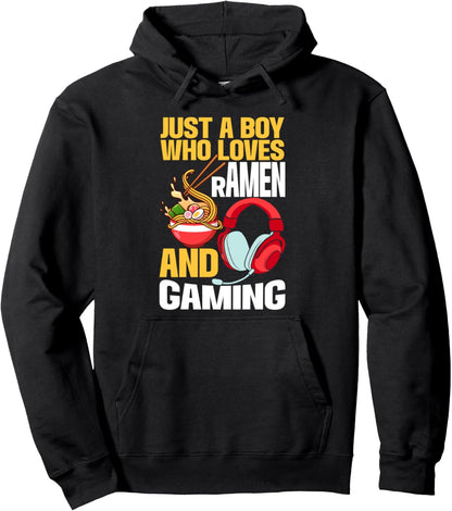 Just A Boy Who Loves Ramen And Gaming Japan Anime Video Game Pullover Hoodie