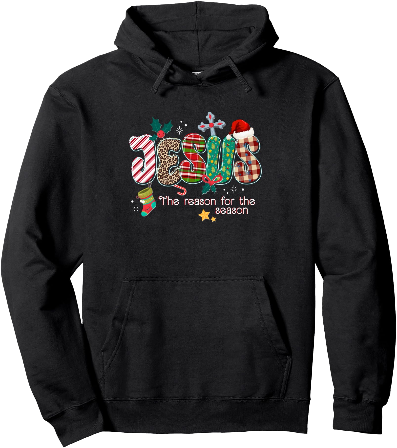 Jesus For The Season Christmas Buffalo Plaid Christian Cross Pullover Hoodie