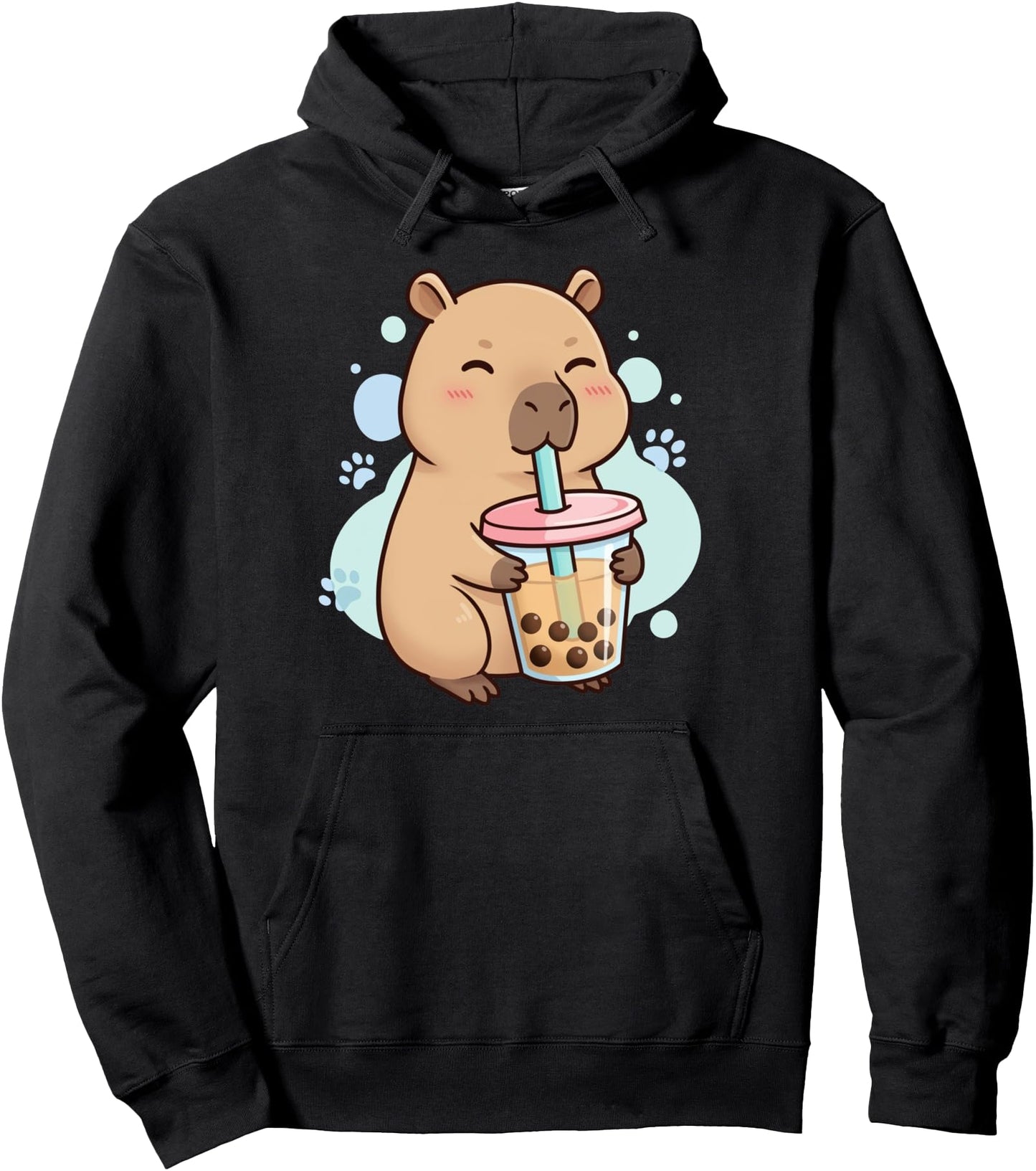 Capybara Drinking Bubble Tea Japanese Design Boba Anime Pullover Hoodie