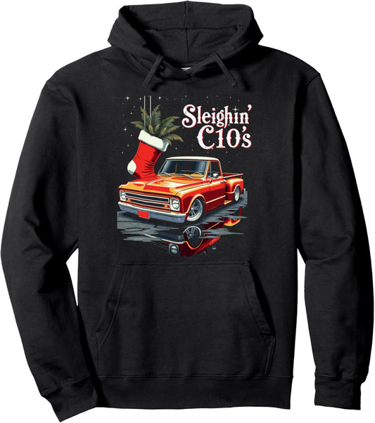 Christmas Holiday Slaighin' C10's 1967 Old School C10 Truck Pullover Hoodie