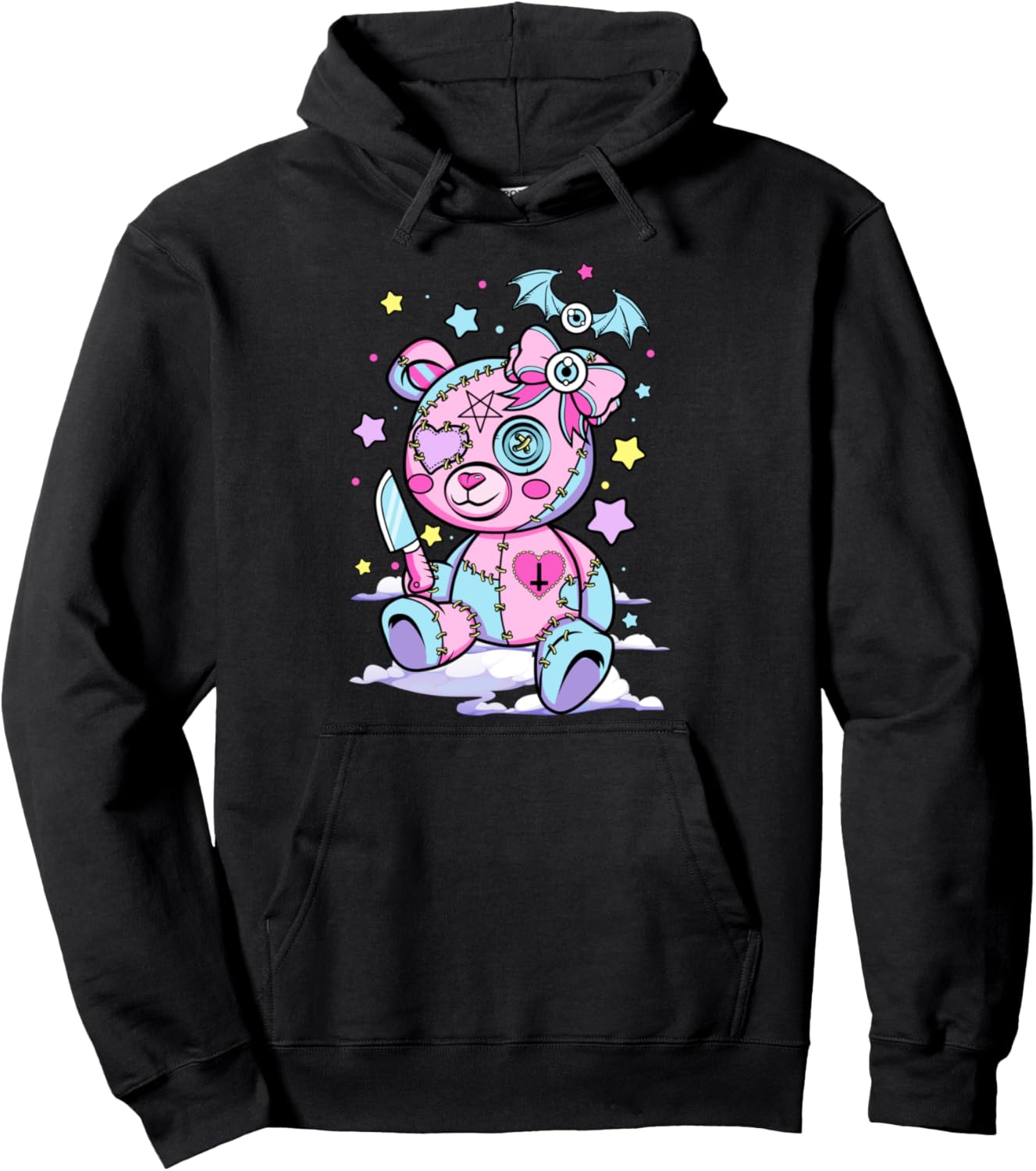 Pastel Goth Scary Cute Teddy Bear Wicca Witch Kawaii Anime Pullover Hoodie
