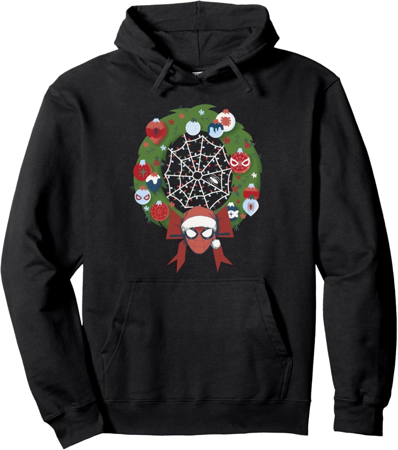 Marvel Christmas Spider-Man Holiday Ornaments Wreath Pullover Hoodie