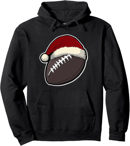 American Football Ball Santa Hat Funny Xmas Pullover Hoodie