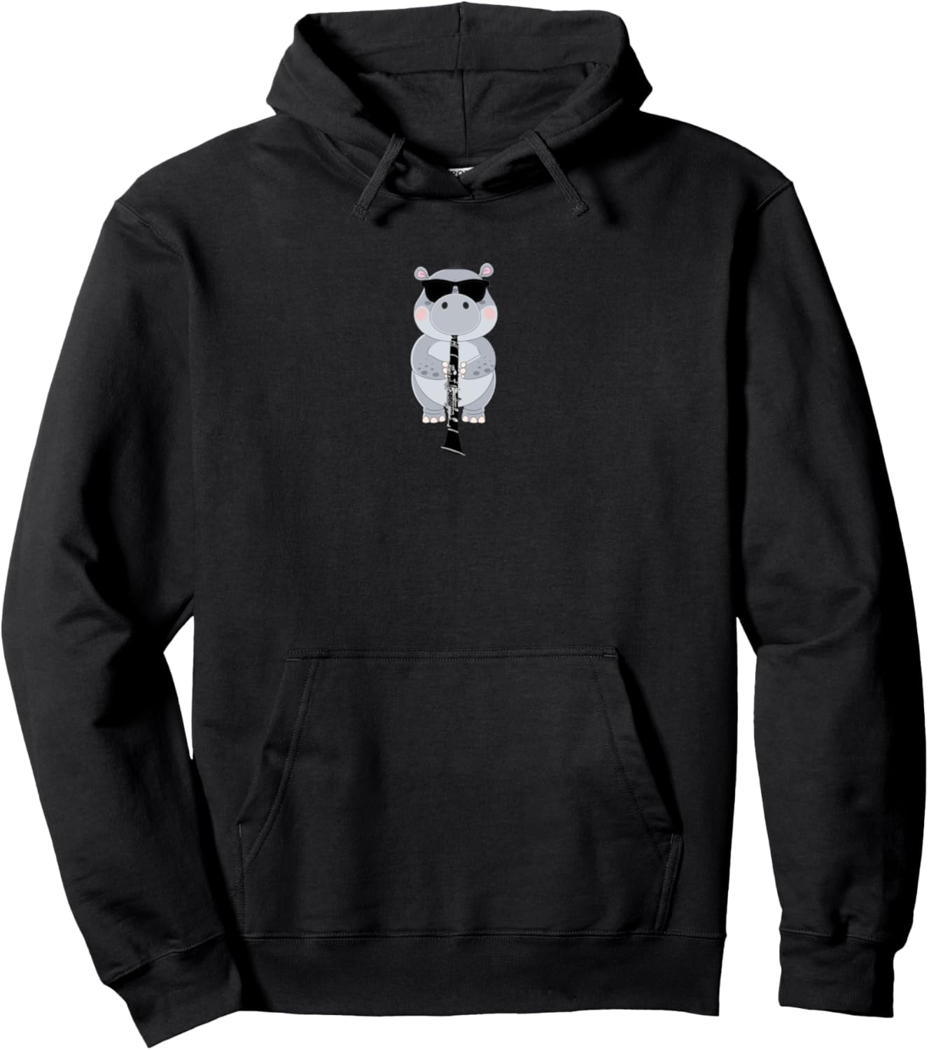 Funny Hippo Wearing Sunglasses Playing Clarinet Pullover Hoodie