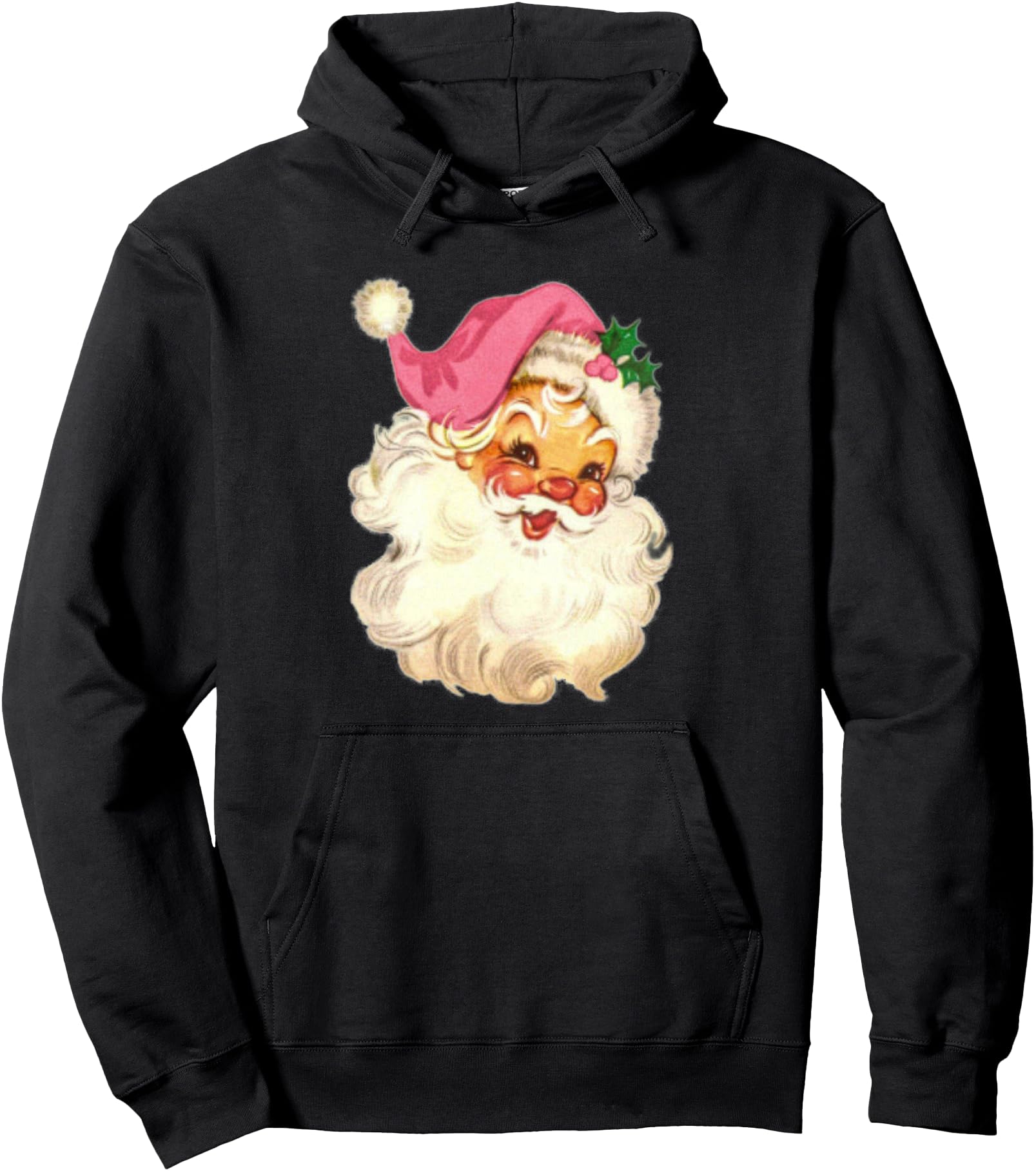Santa Claus Pink Christmas Face Old Xmas Vintage Pink Santa Pullover Hoodie