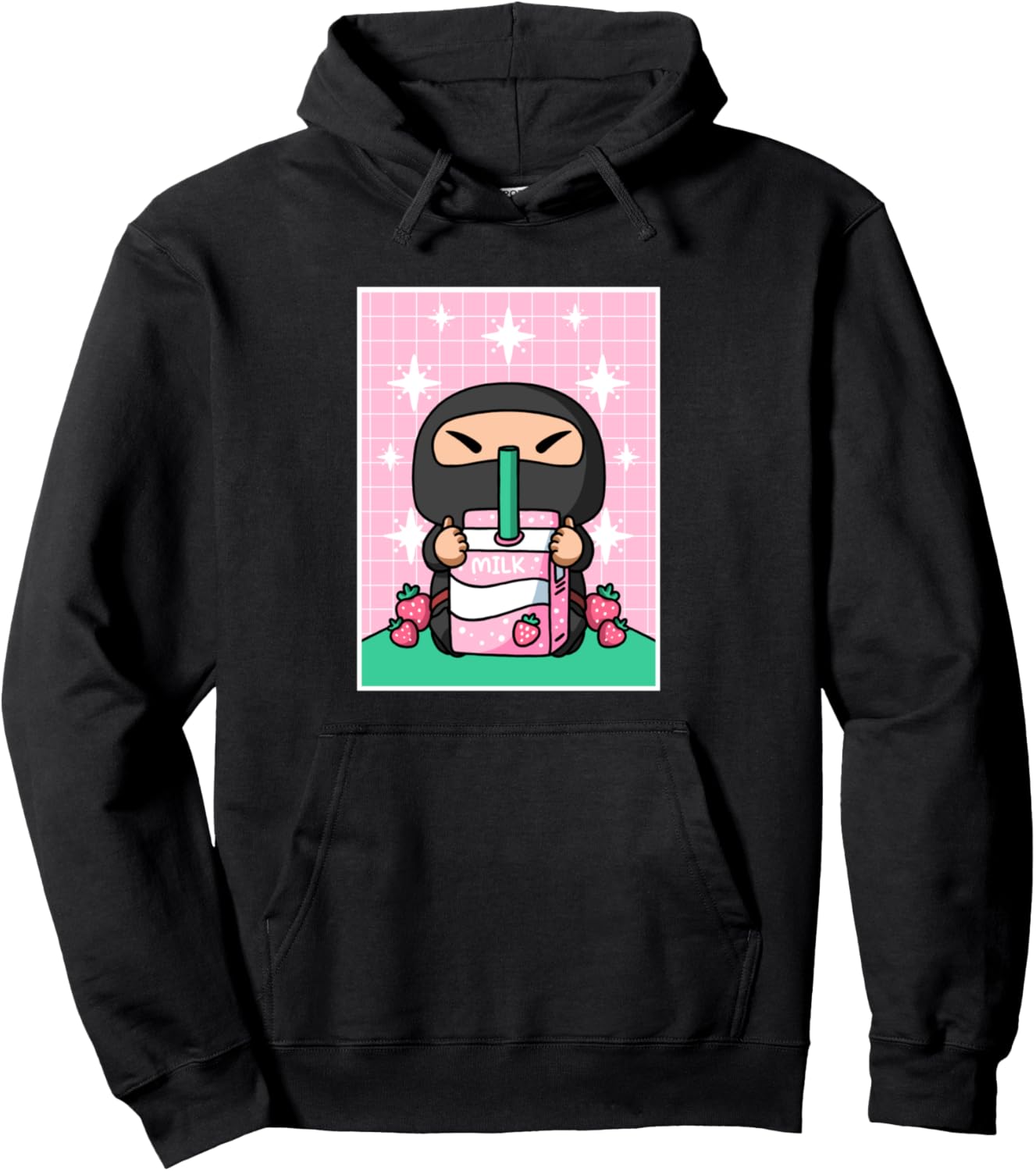 Japanese Ninja Strawberry Milk Carton Kawaii Anime Pullover Hoodie