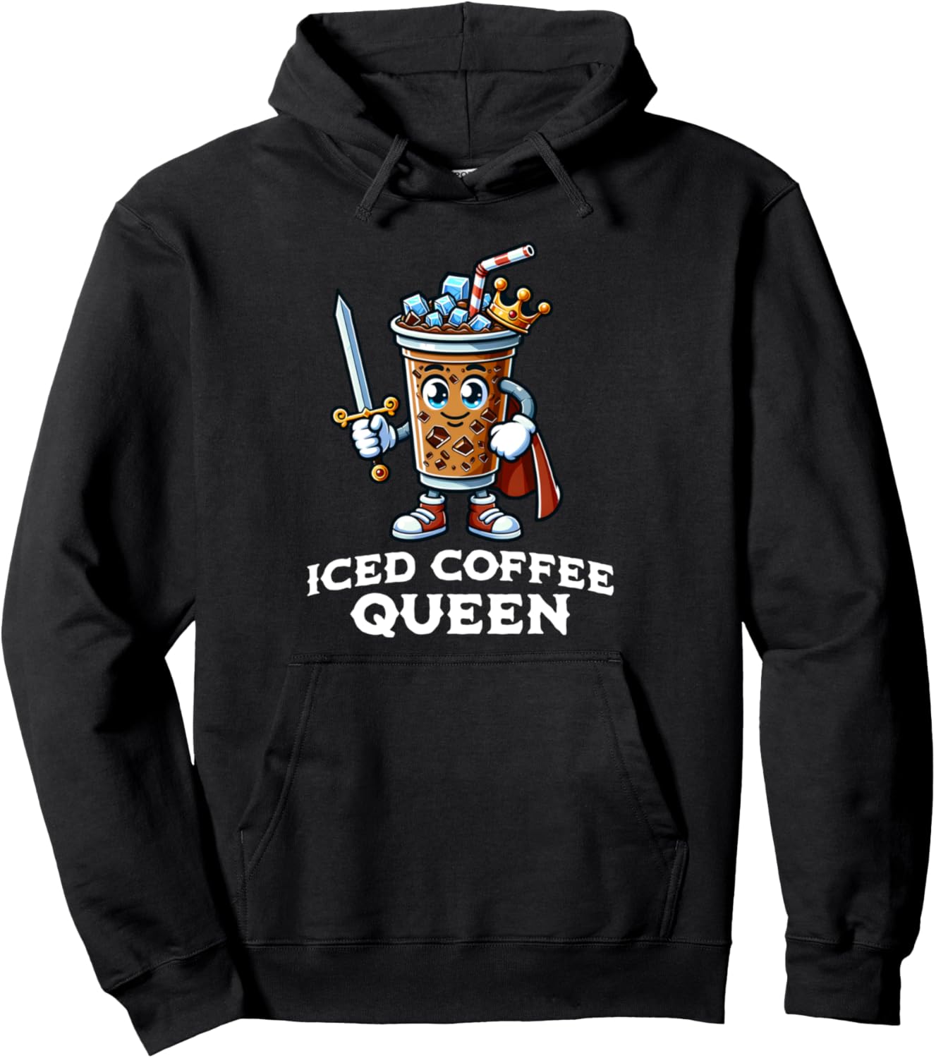 Iced Coffee Queen Funny Drink Illustration Pullover Hoodie