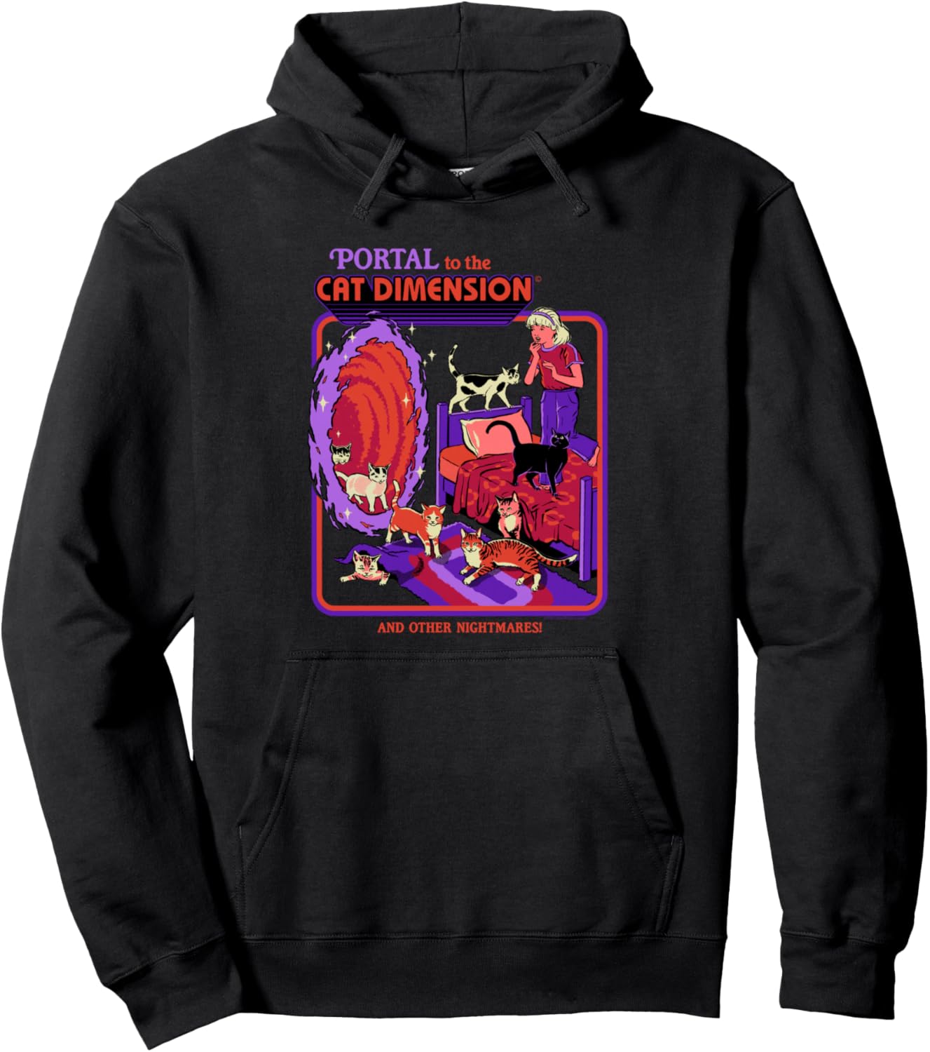Steven Rhodes Cat Dimension Portal Retro Dark Humor Artist Pullover Hoodie