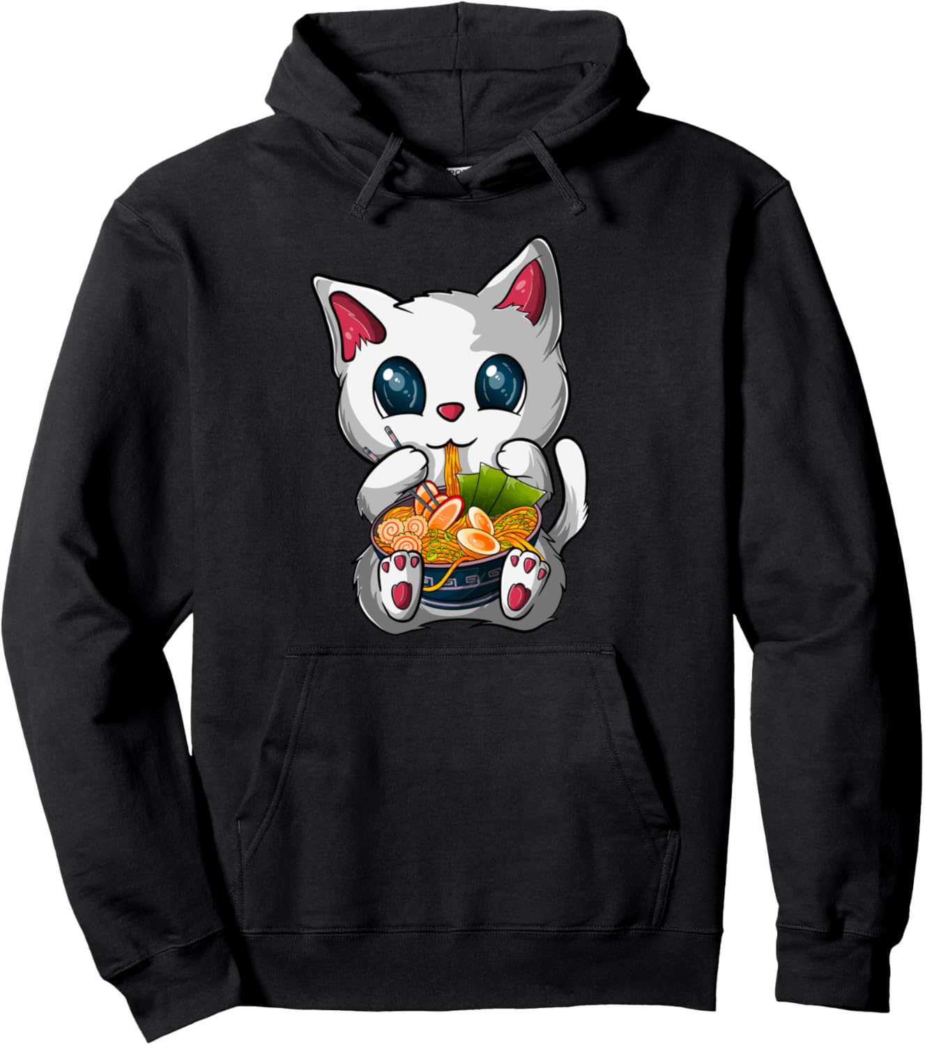 Kawaii Ramen Cat, Japanese Neko Noodle Funny Anime Pullover Hoodie