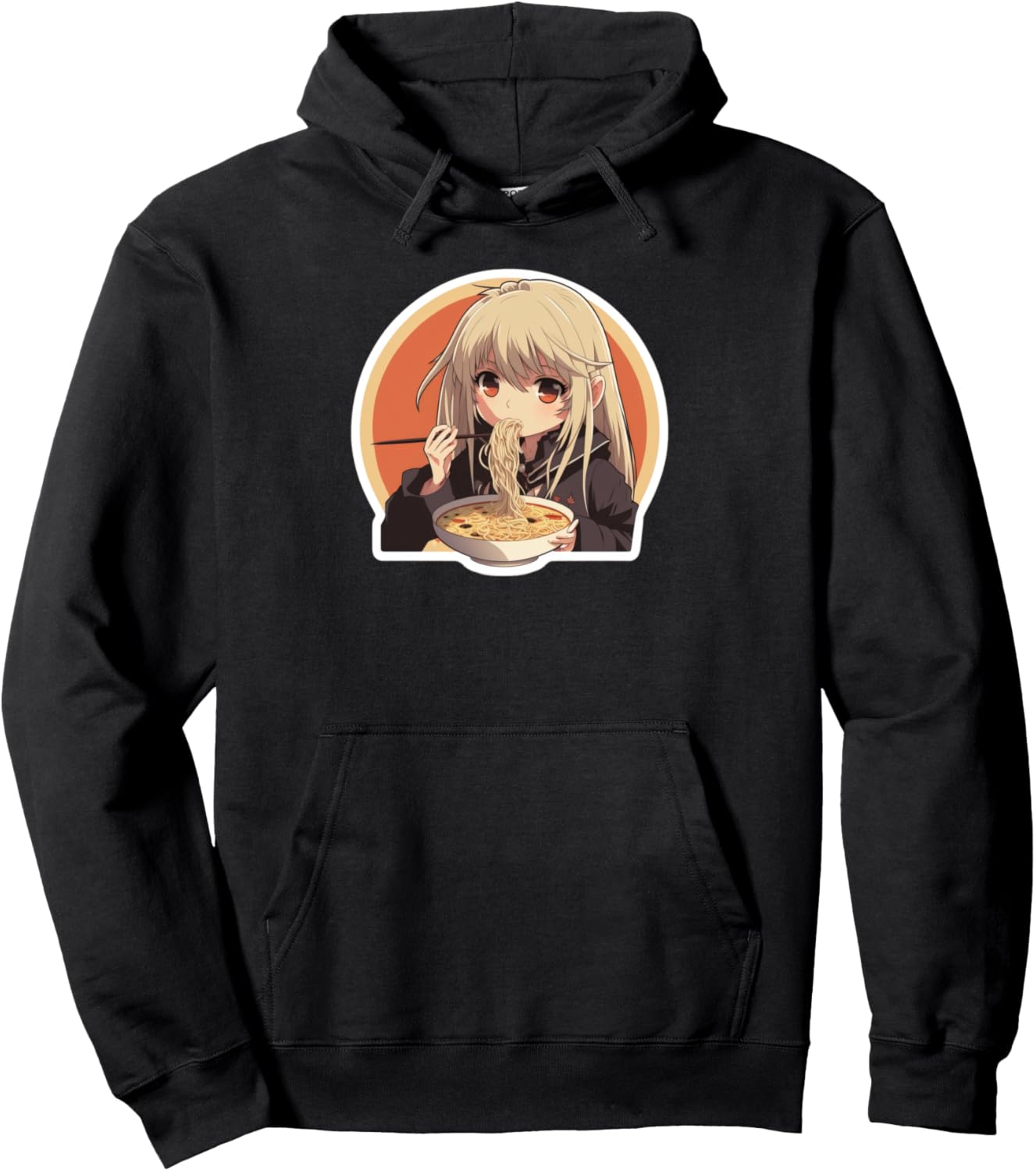 Cute Kawaii Anime Girl and Ramen Pullover Hoodie