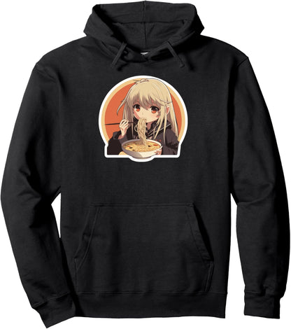 Cute Kawaii Anime Girl and Ramen Pullover Hoodie