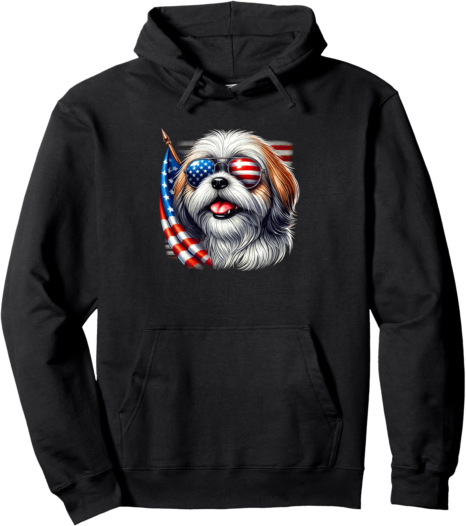 American USA Flag Shih Tzu Shih Tzus 4th Of July Patriotic Pullover Hoodie