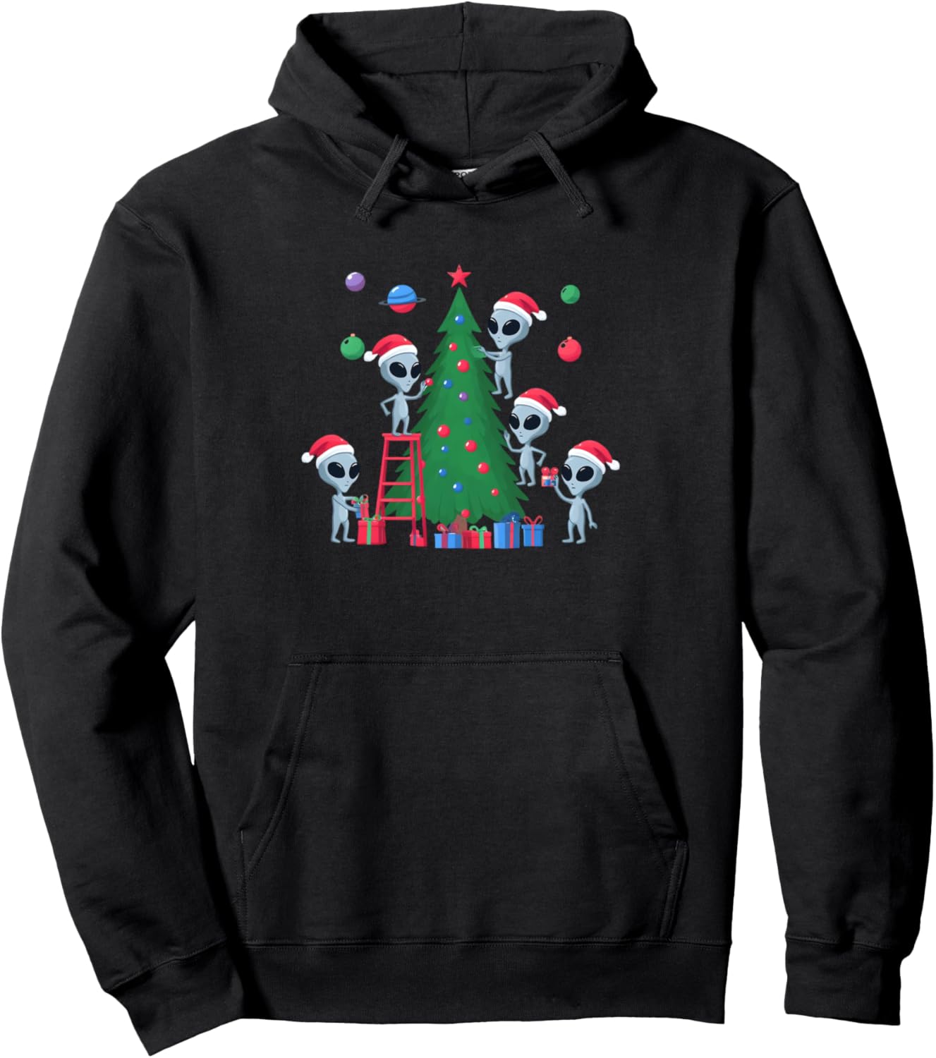 Aliens Decorating a Christmas Tree - Alien Christmas Tree Pullover Hoodie