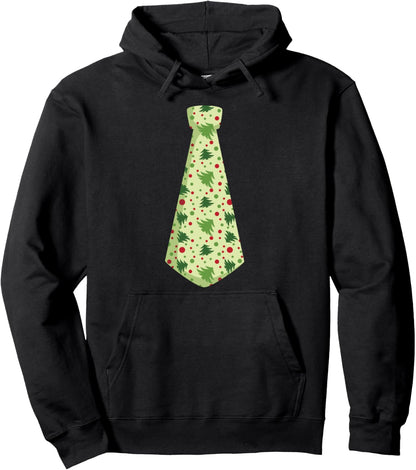 Christmas Black Tie NYE 2024 Dress Up Winter Necktie Xmas Pullover Hoodie