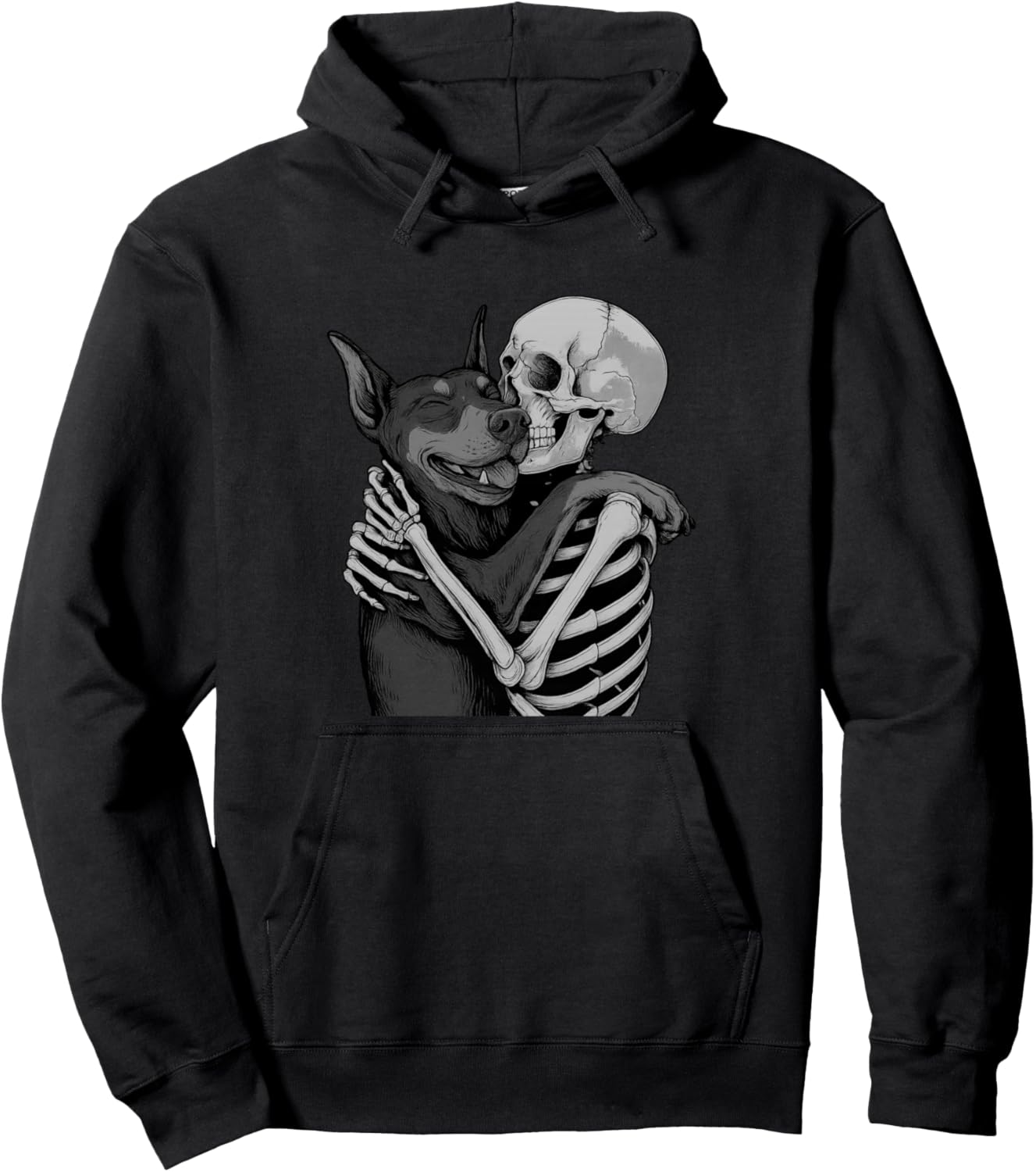 Doberman Pinscher Skeleton Hug Halloween Dog Lover Pullover Hoodie