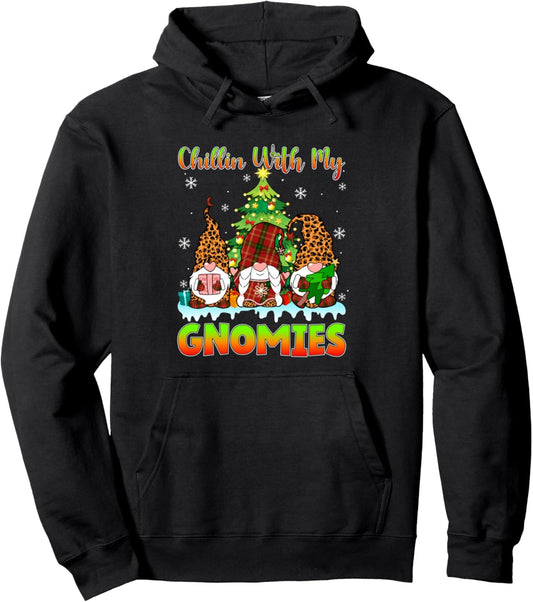 Chillin With My Gnomies Funny Christmas Tree Xmas Pajamas Pullover Hoodie