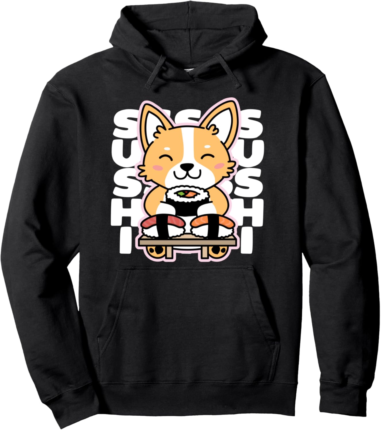 Kawaii Sushi Cute Anime Dog Corgi Japanese Food Nigiri Dark Pullover Hoodie