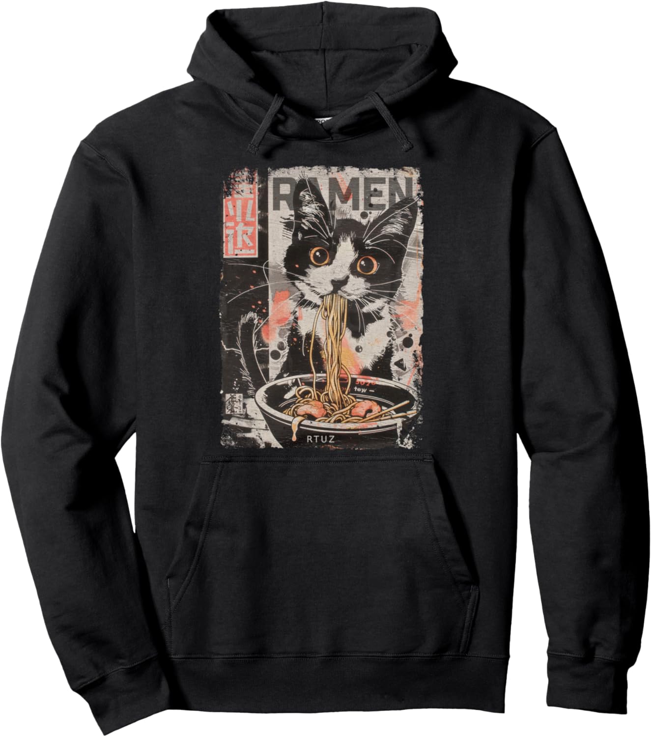 Ramen Noodles Cat Japan Y2K Kawaii Retro Cats Manga Anime Pullover Hoodie