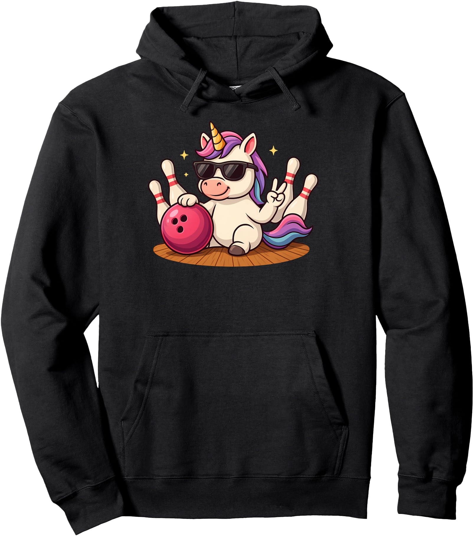 Cute Unicorn With Sunglases Unicorn Playing Bowling Birthday Pullover Hoodie