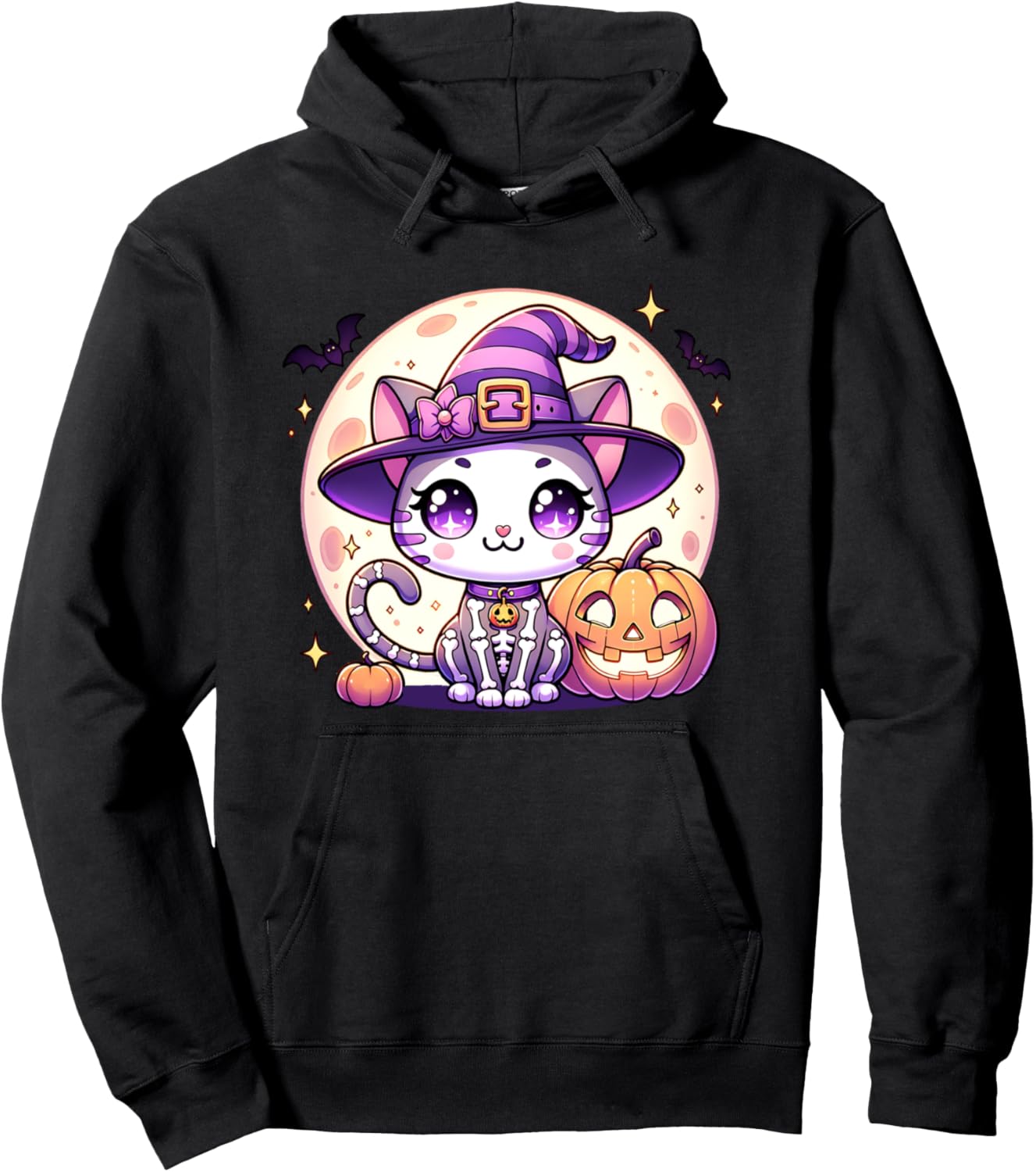 Cat Witch Skeleton Cute Kitten Halloween Pullover Hoodie