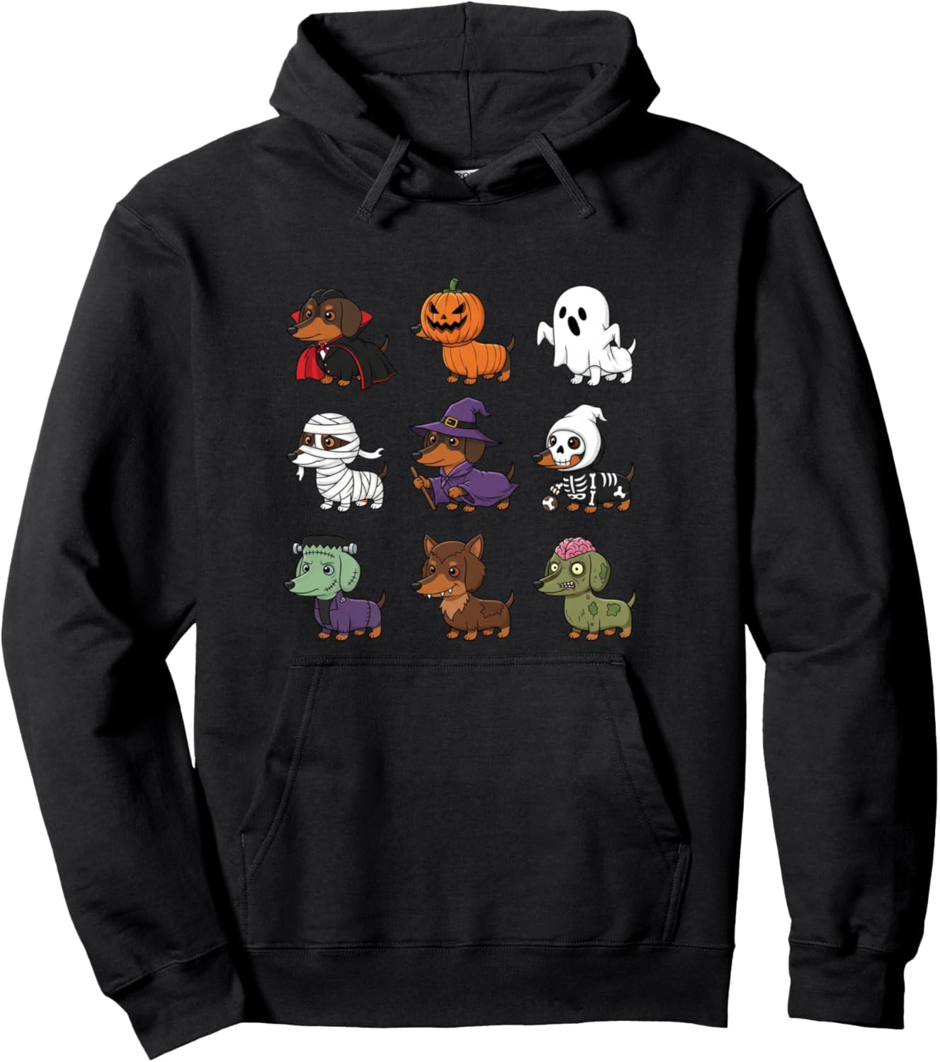 Dachshund Dog Halloween Skeleton Mummy Pumpkin Ghost Pullover Hoodie