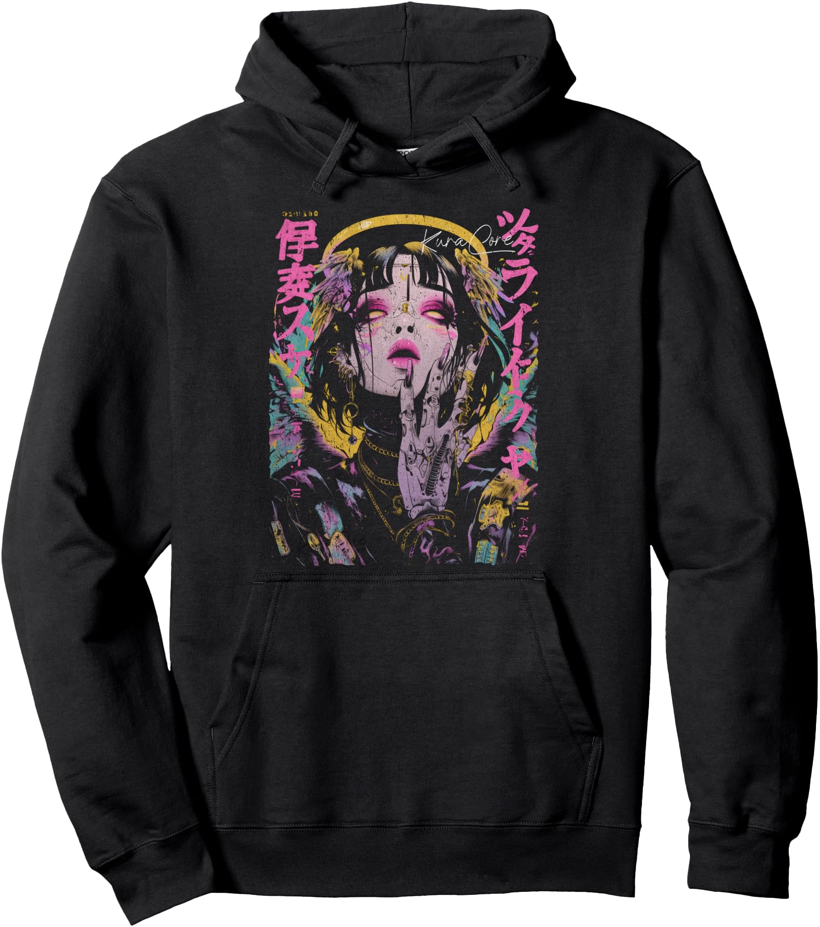 Japanese Streetwear Cyberpunk Angel Y2K Techwear Manga Anime Pullover Hoodie